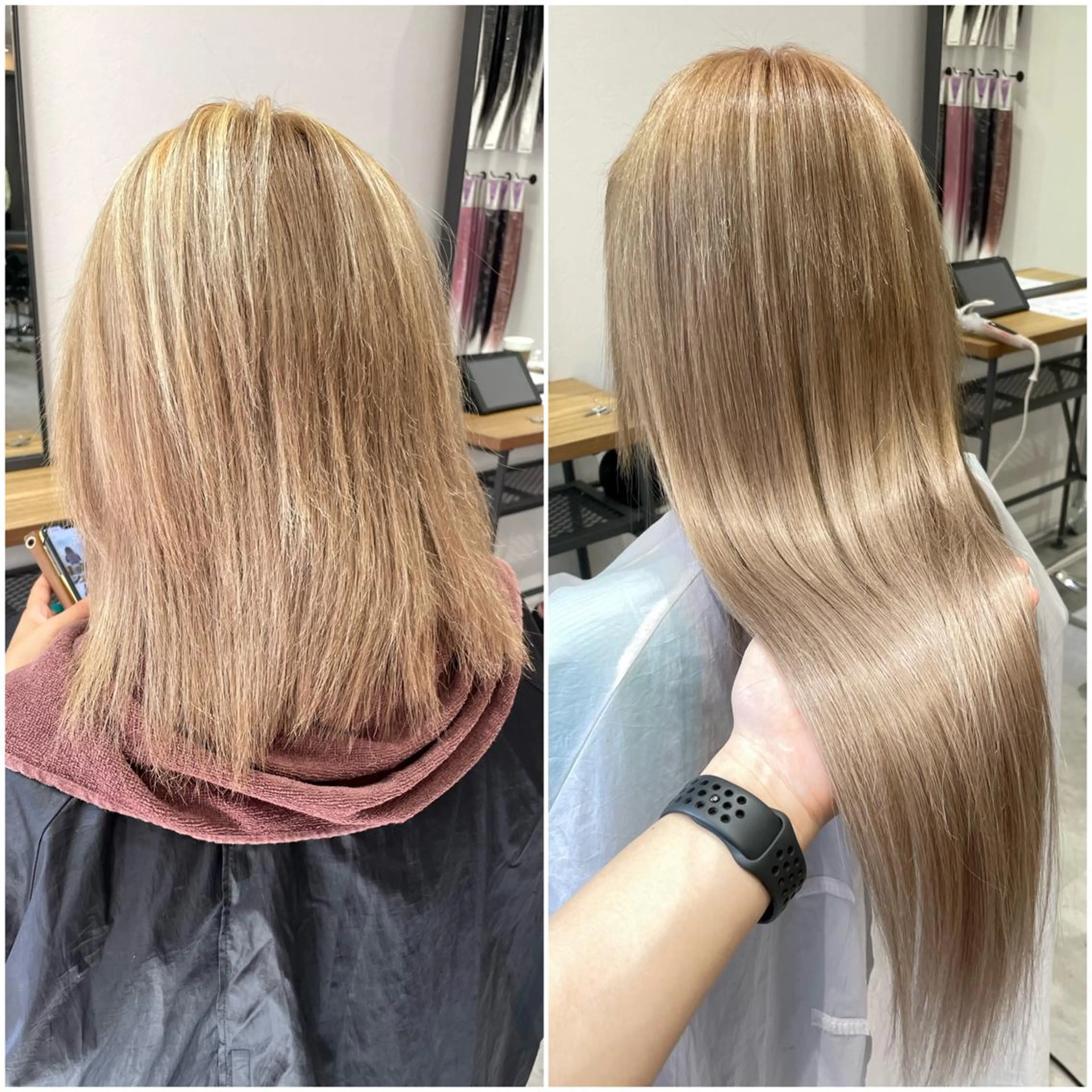 ロング カラー シールエクステ ベージュカラー ミルクティーベージュ エクステ ロング 池袋🧡ダブルカラー /馴染ませエクステのヘアスタイル