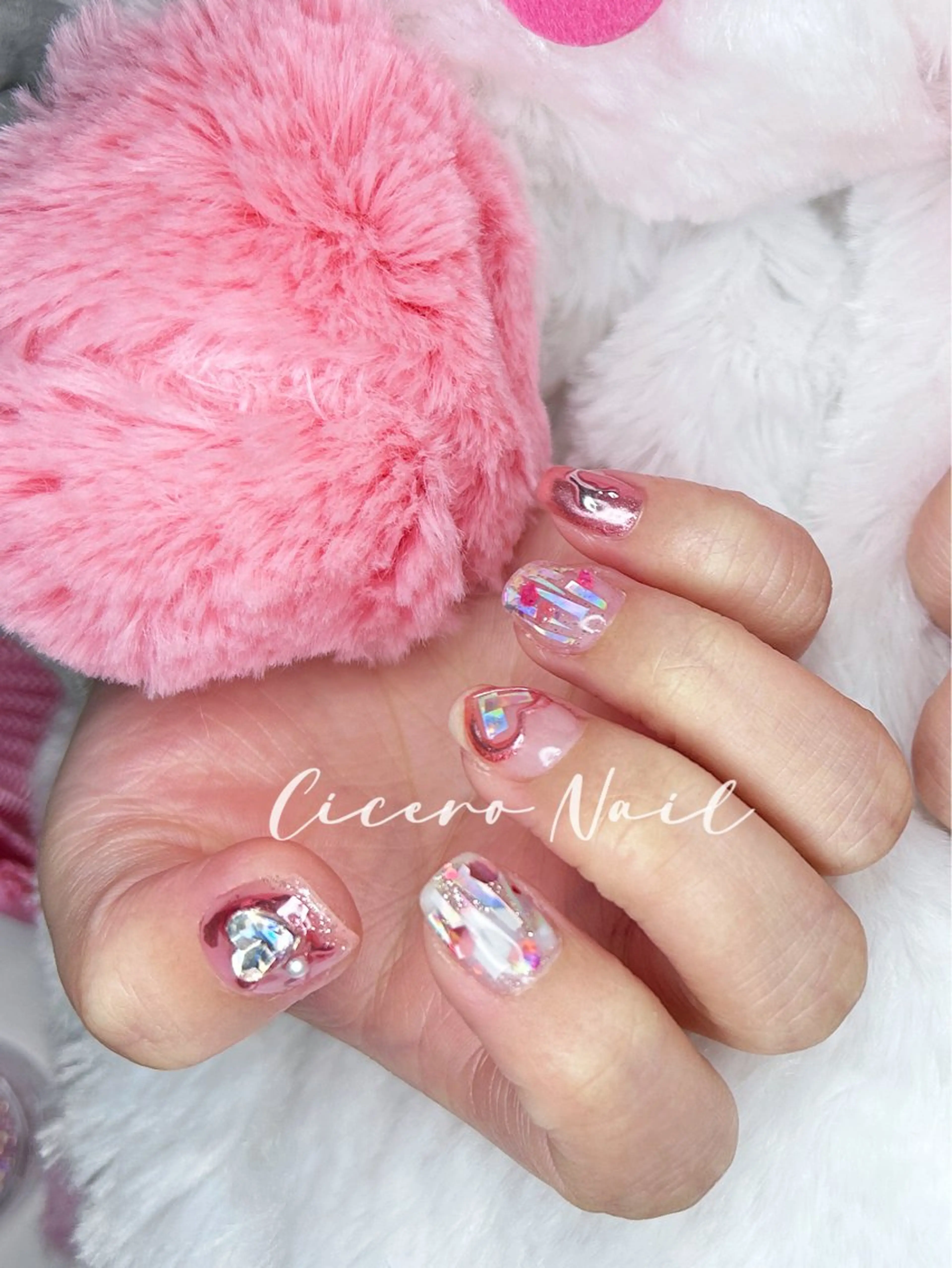 ネイル ハート ミラーネイル ピンク Cicero Nailのネイルデザイン