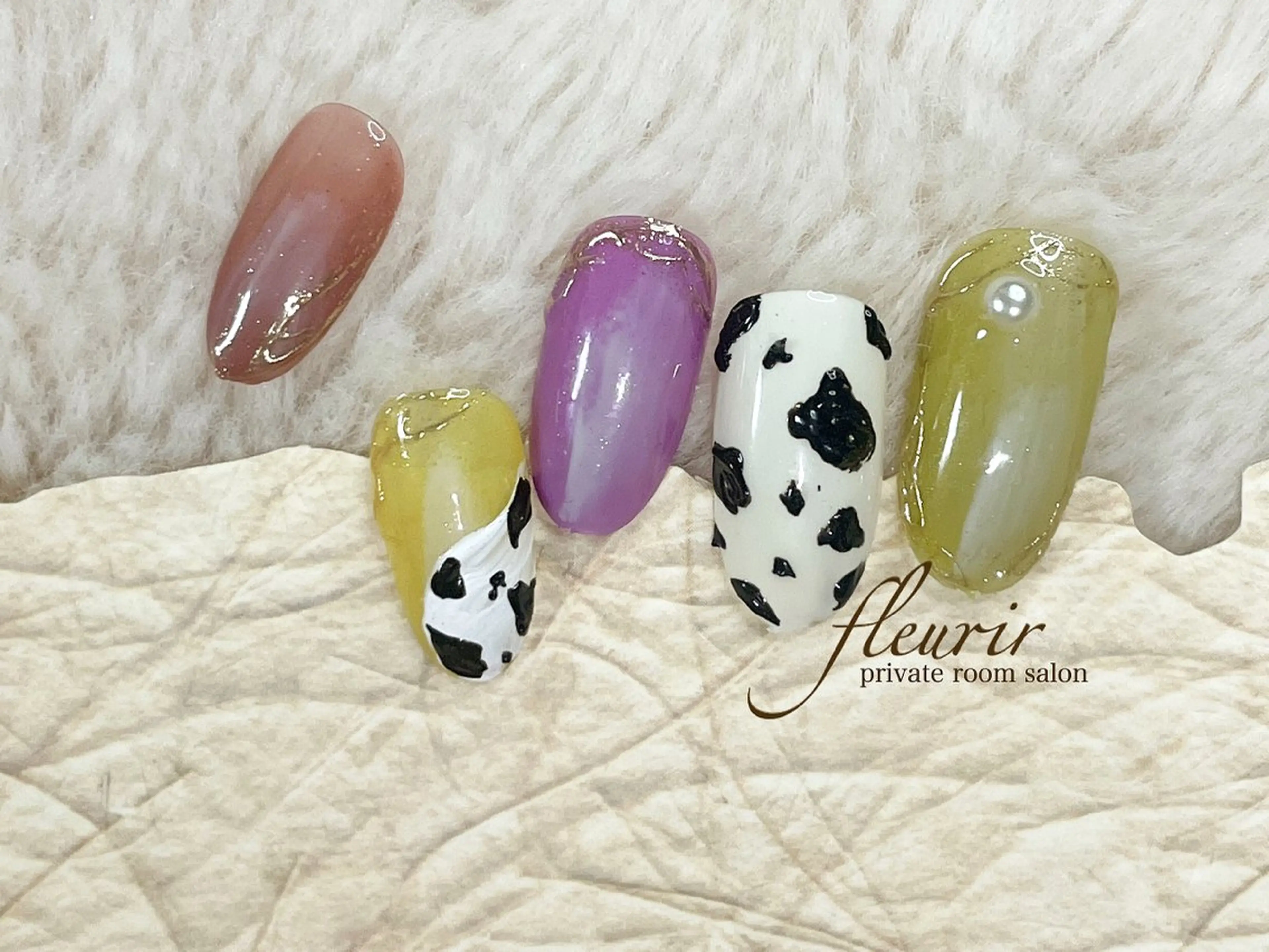 ネイル ブラウン ニュアンスネイル ピンク パープル フルリール 【プライベートサロンのネイルデザイン