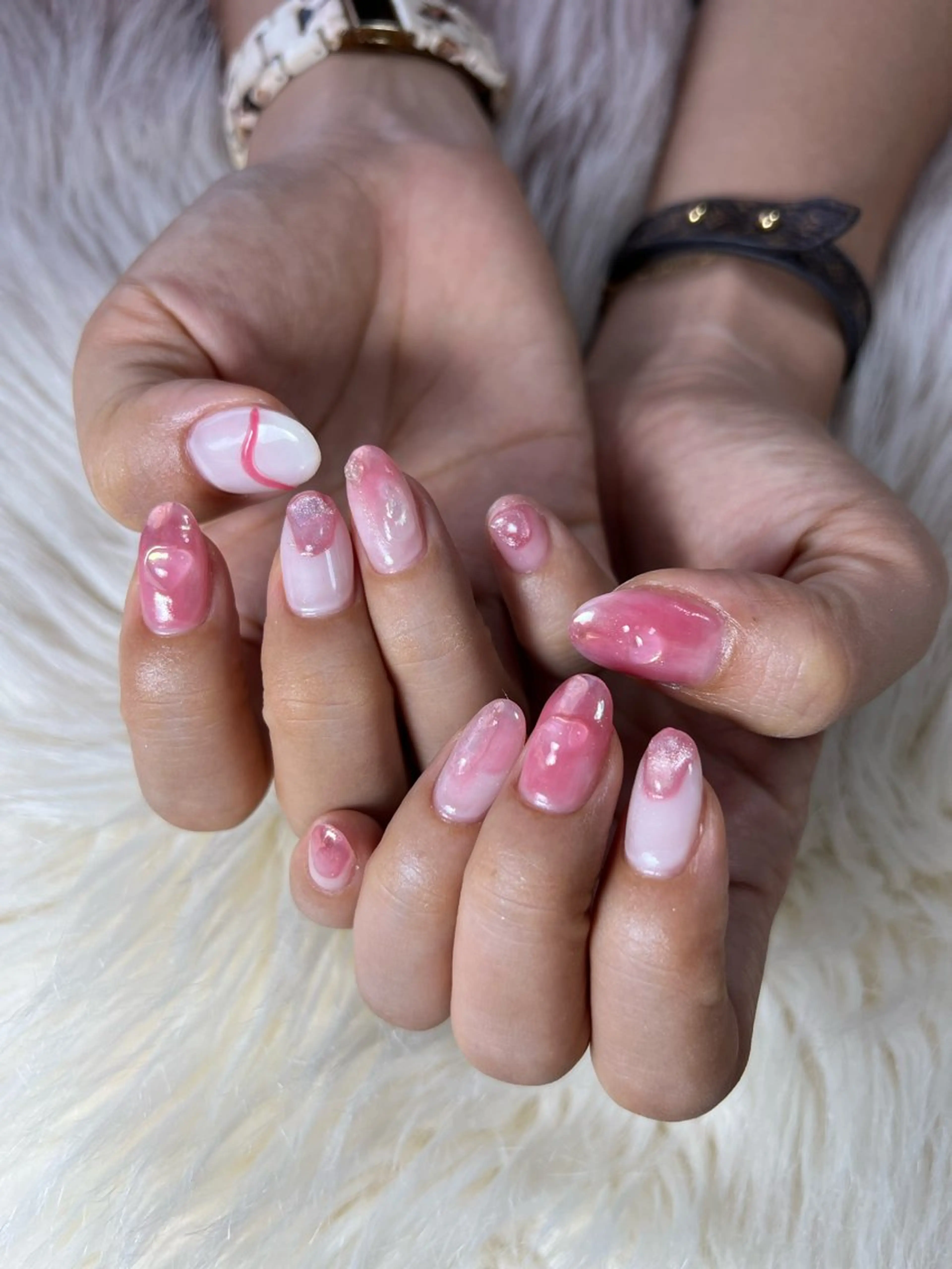 ネイル ジェルネイル ハート 持ち込み ニュアンスネイル パラジェル flowers nailのネイルデザイン