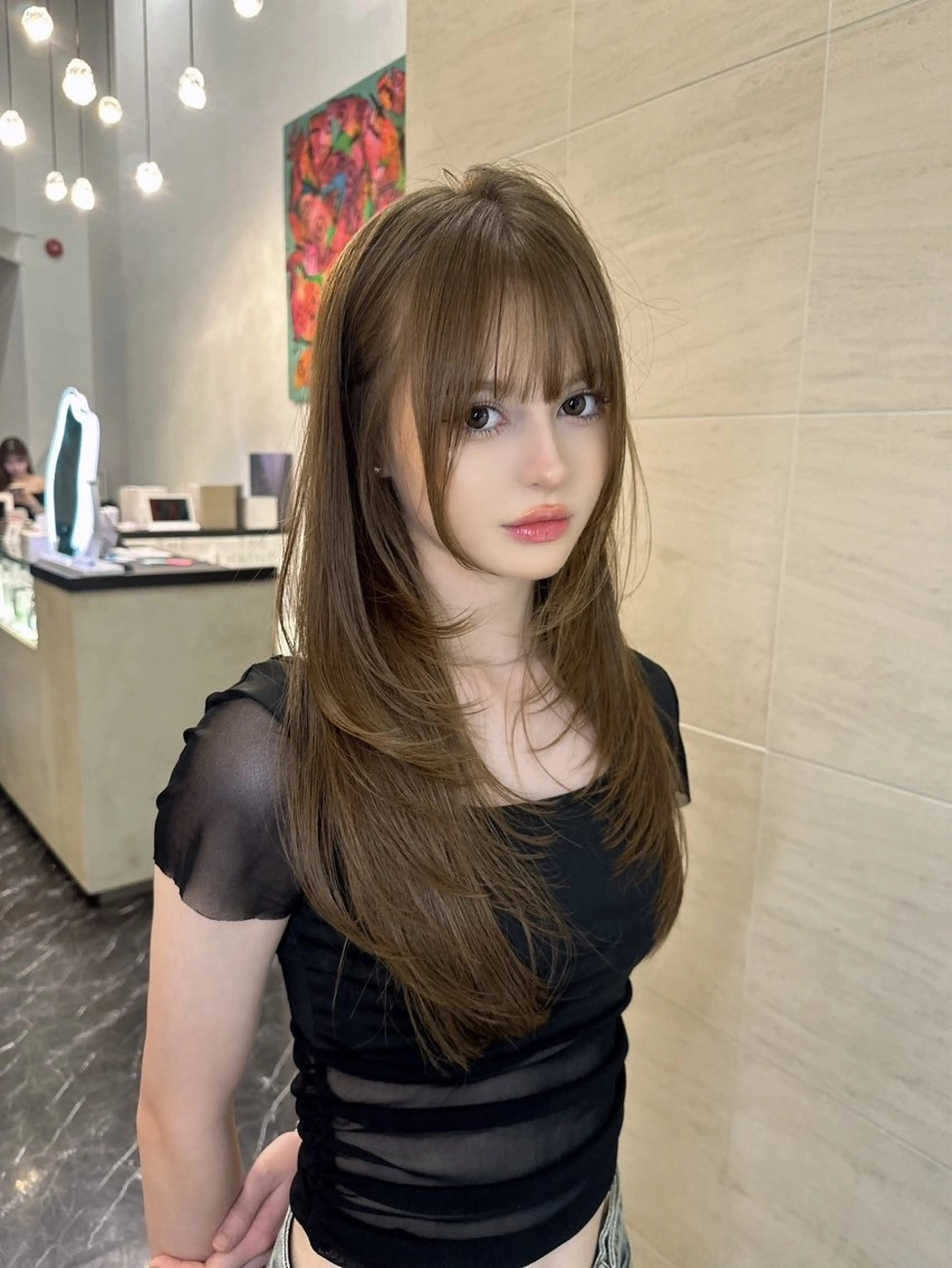 ロング カラー カット ヘアカラー トリートメント 韓国ヘア🇰🇷 透明感カラー🩶のヘアスタイル