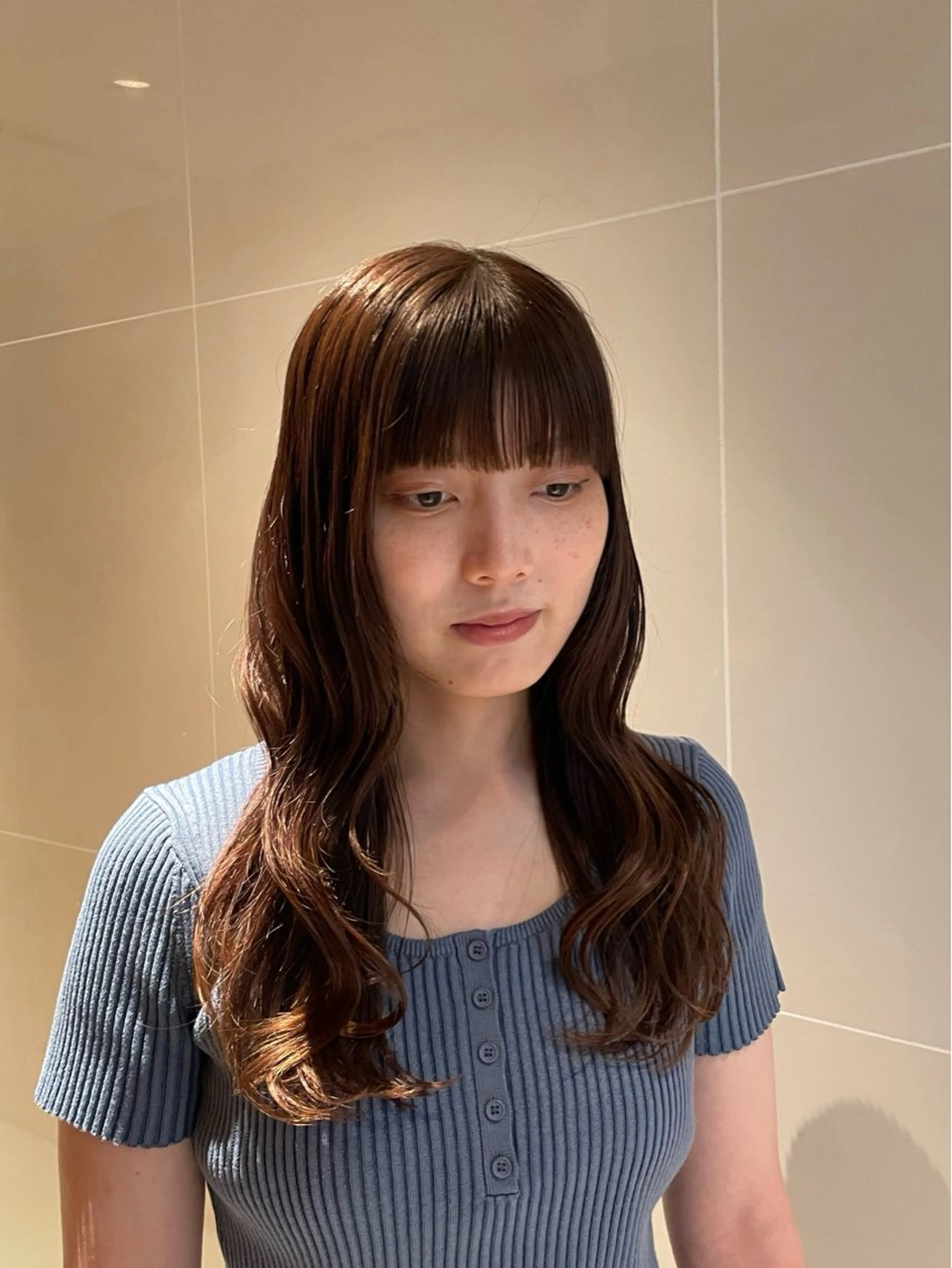 ロング ワイドバング カット 縮毛矯正/暖色 カラー/ひかるのヘアスタイル