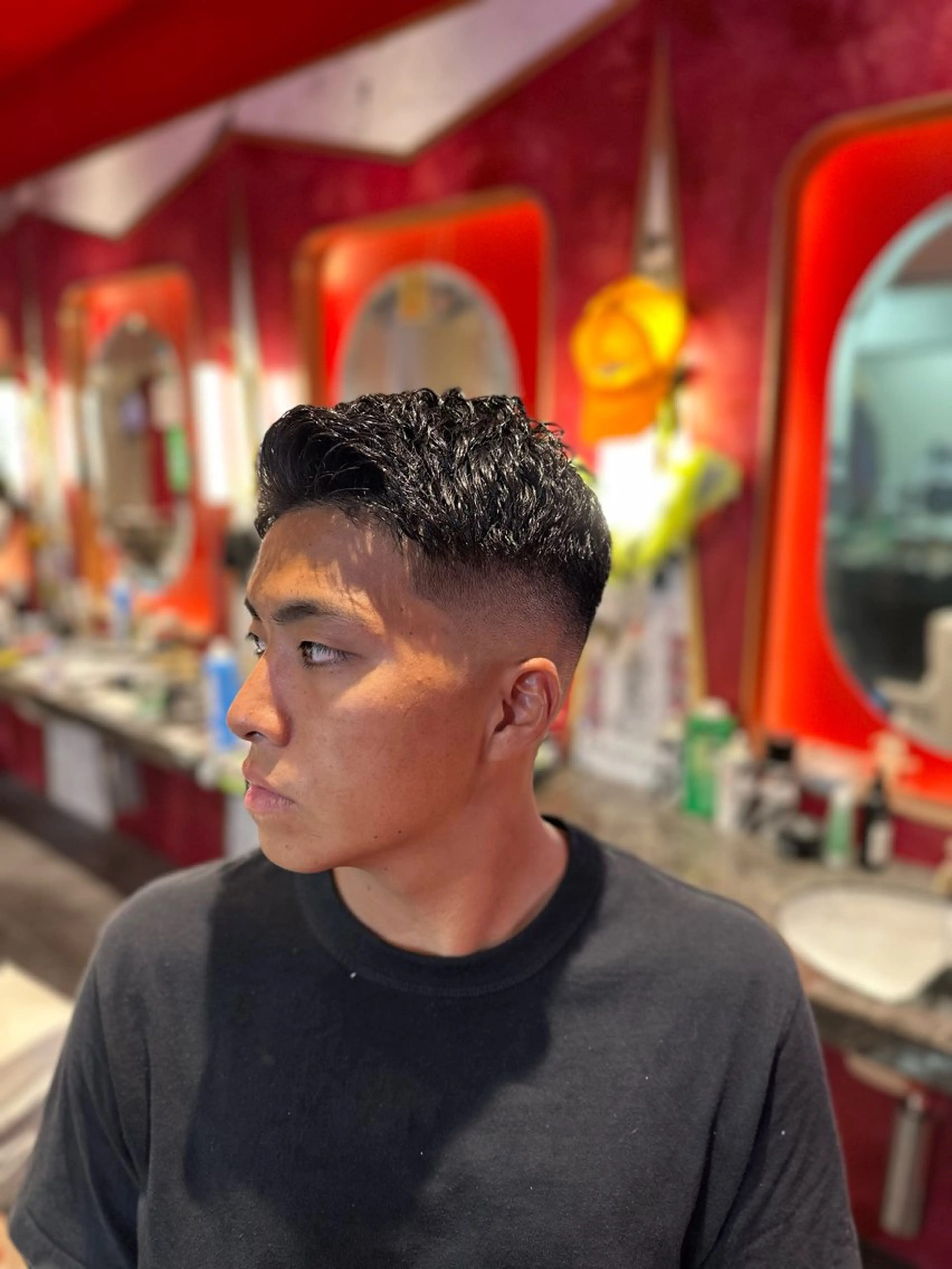 メンズ アップバング フェードカット スキンフェード MERICANBARBERSHOP®︎TYO所属・渋谷BARBER/ キリのヘアスタイル