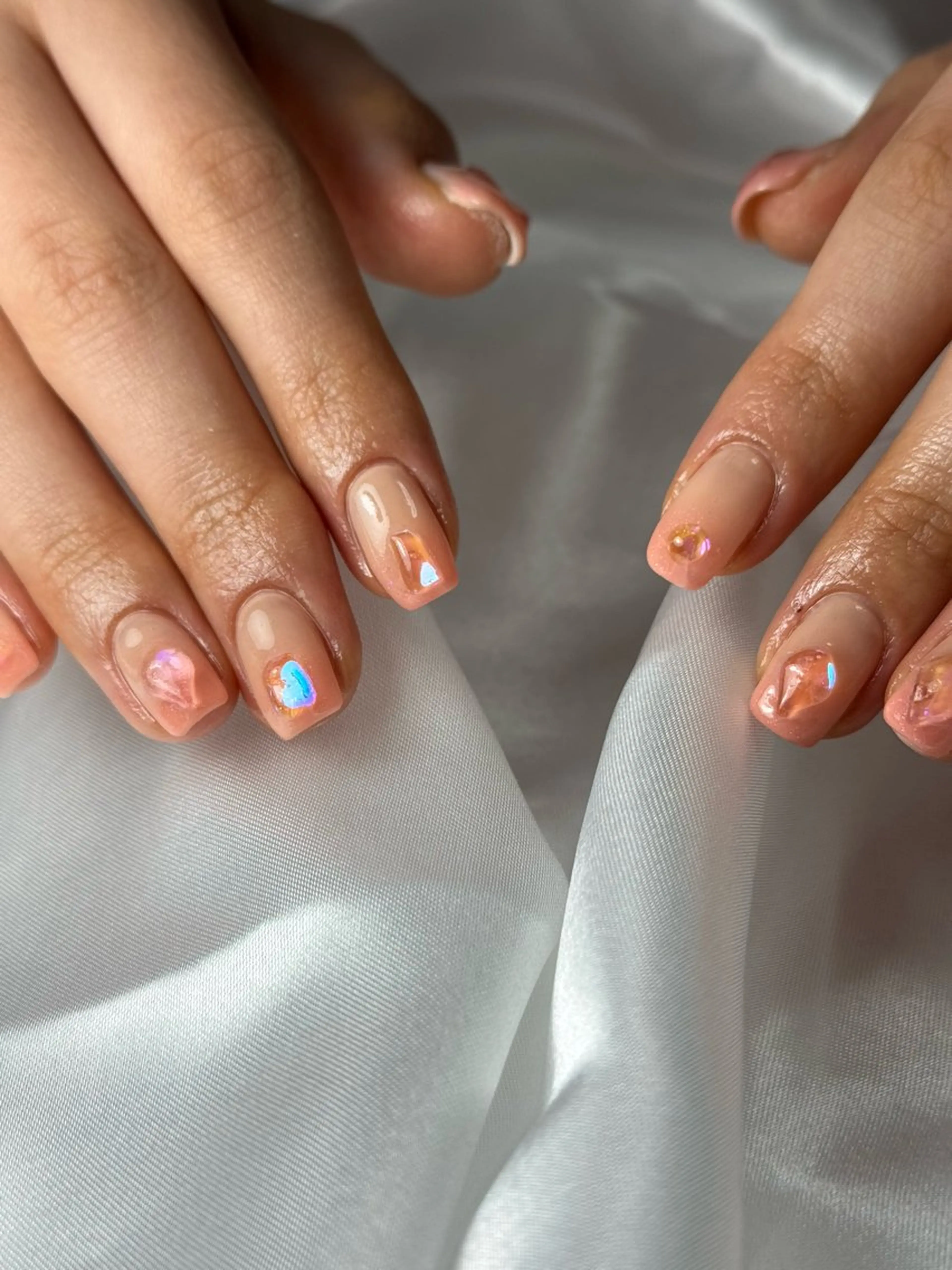 ネイル ジェルネイル 氷ネイル・うるうるネイル 韓国ネイル 持ち込み パラジェル ハンドネイル flowers nailのネイルデザイン
