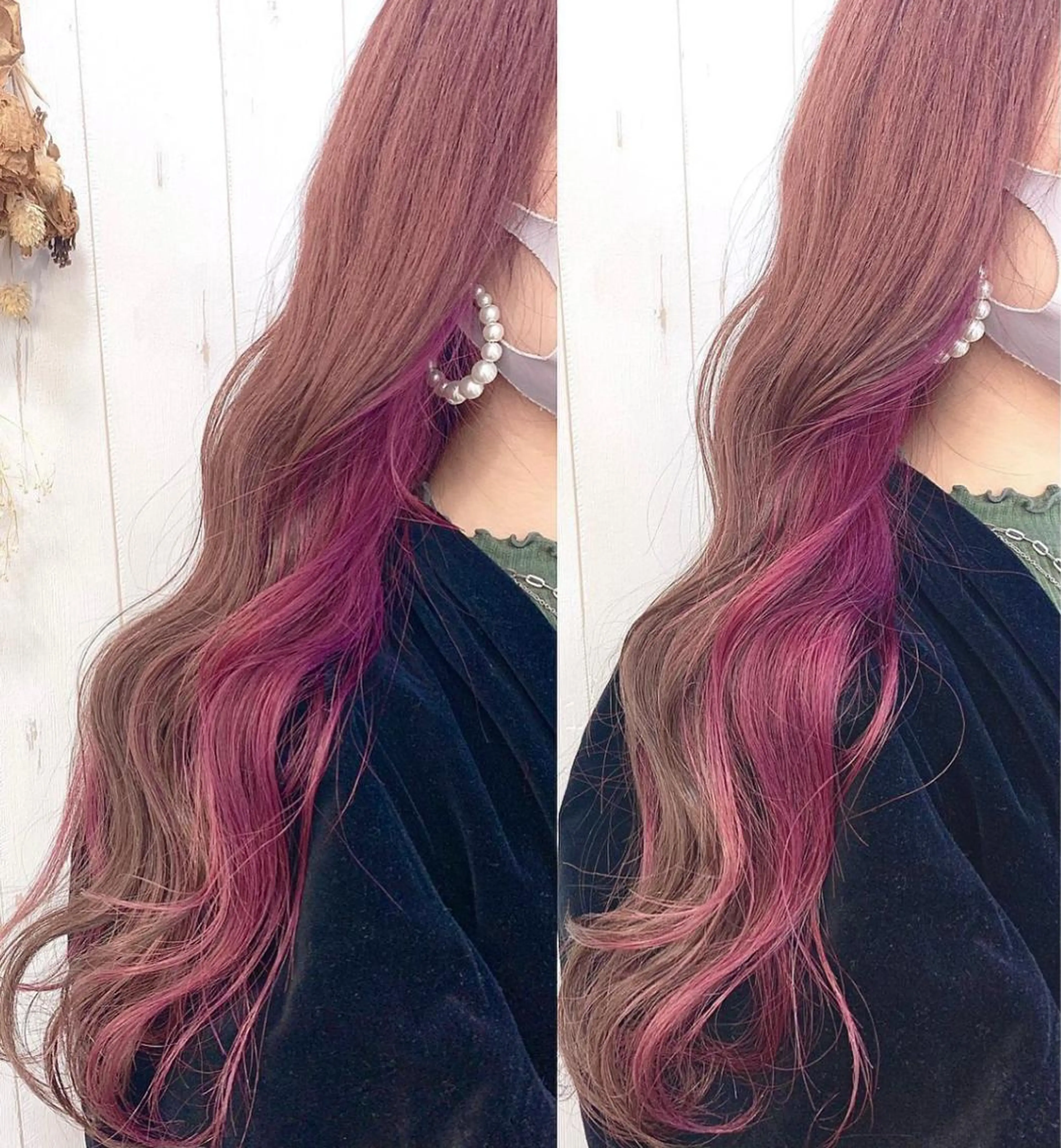 ロング カラー ブリーチ カシス ピンクカラー ヘアカラー トリートメント 渋谷:インナーカラー ／🍒エリカ🍒のヘアスタイル