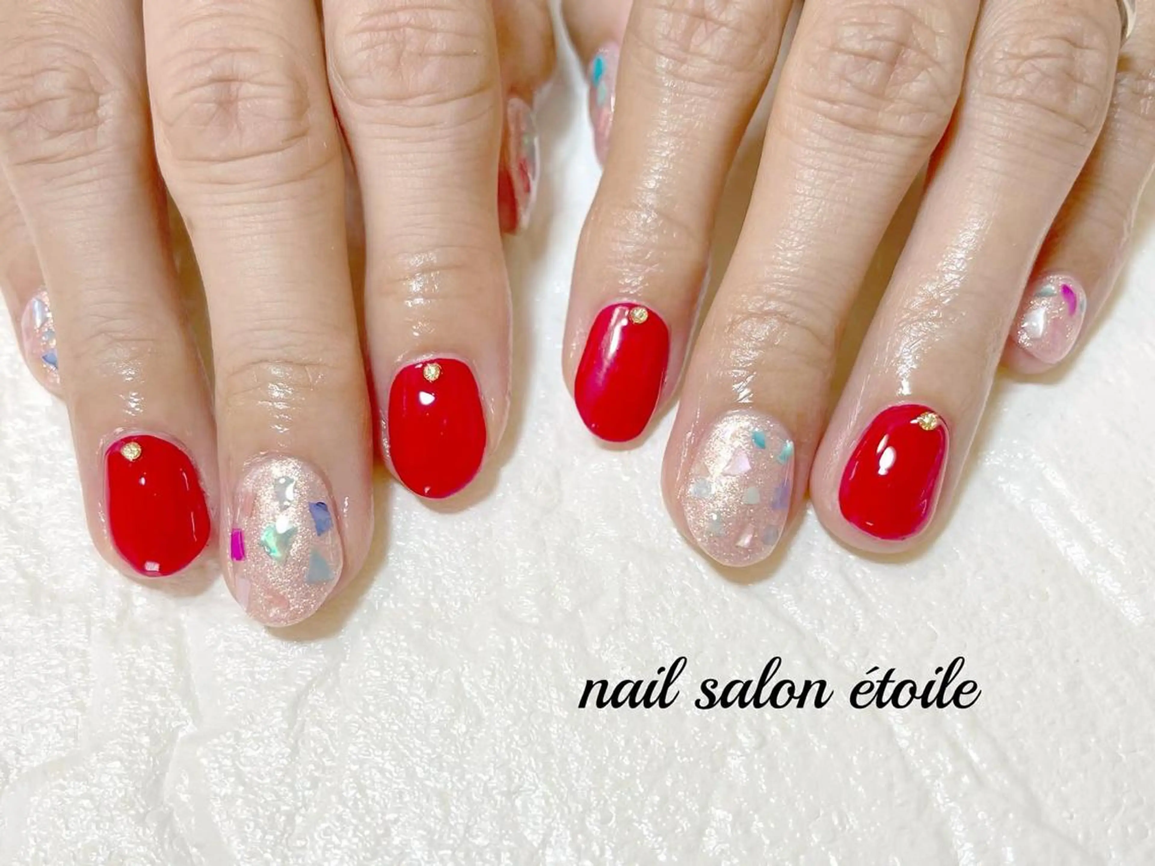 ネイル 赤色 ハンドネイル nail salon étoileのネイルデザイン