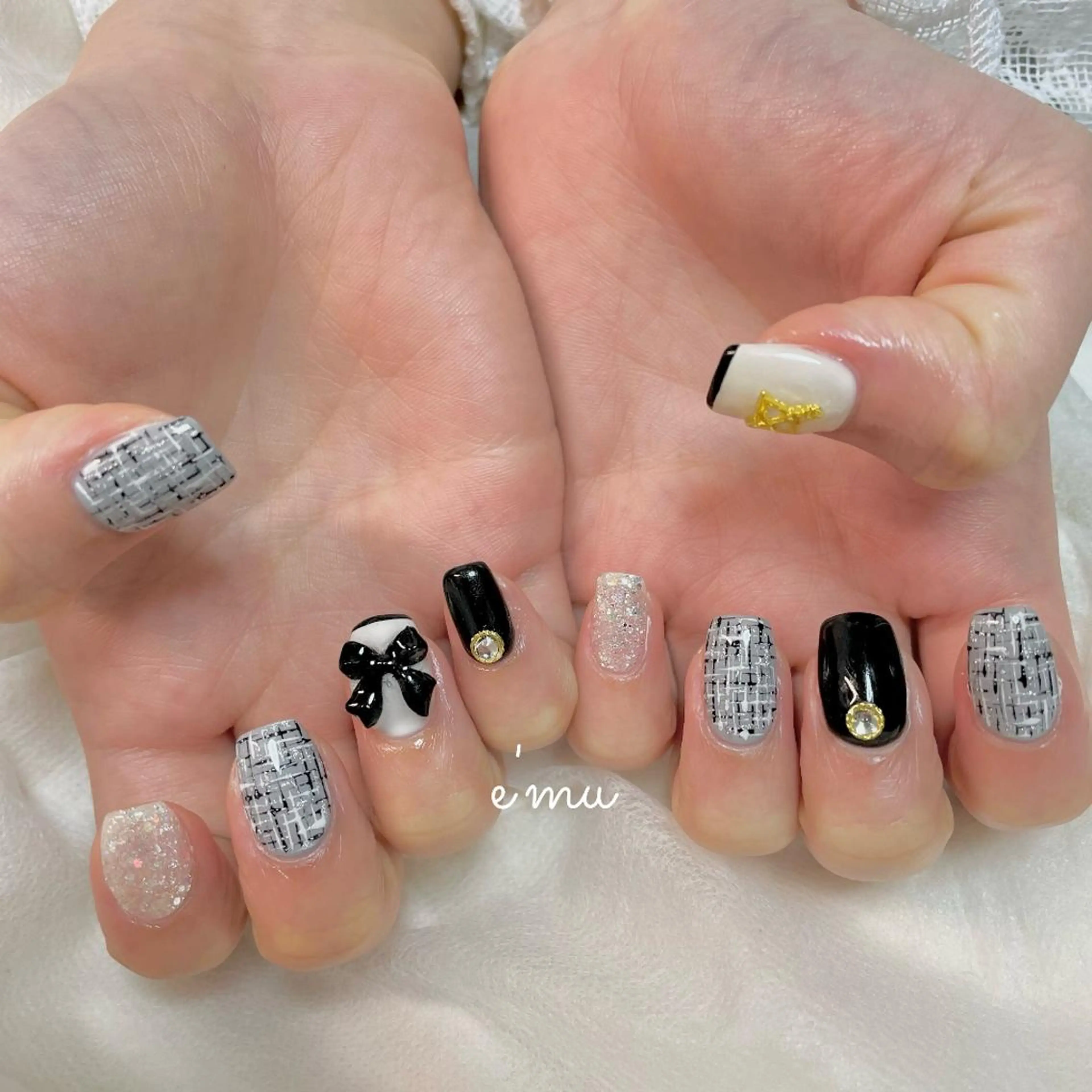 ネイル ガーリー ツイードネイル 冬ネイル nail salon e'mu💐のネイルデザイン