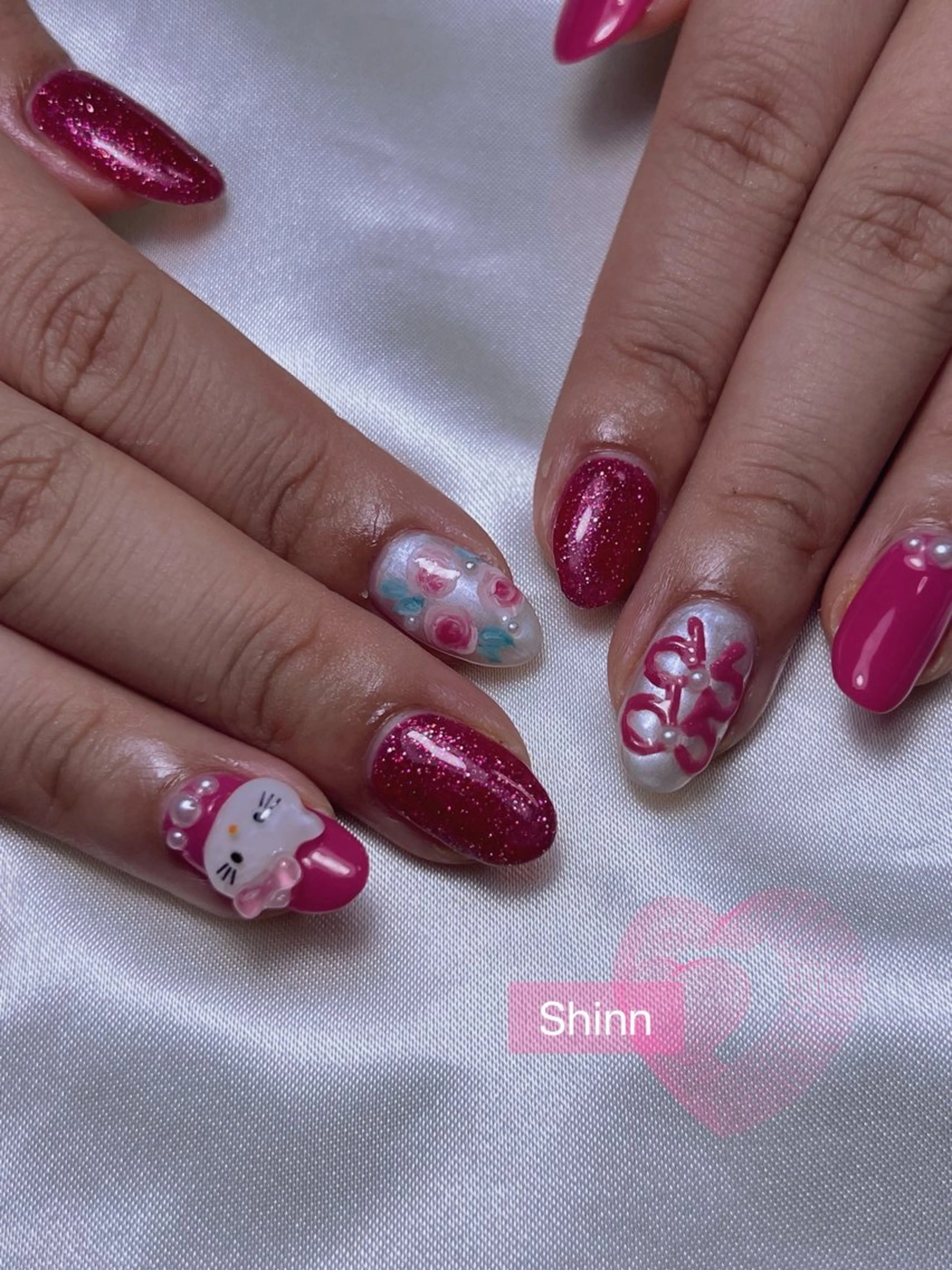 ネイル リボン ハンドネイル ハンドケア shinn / Aira⛓️のネイルデザイン