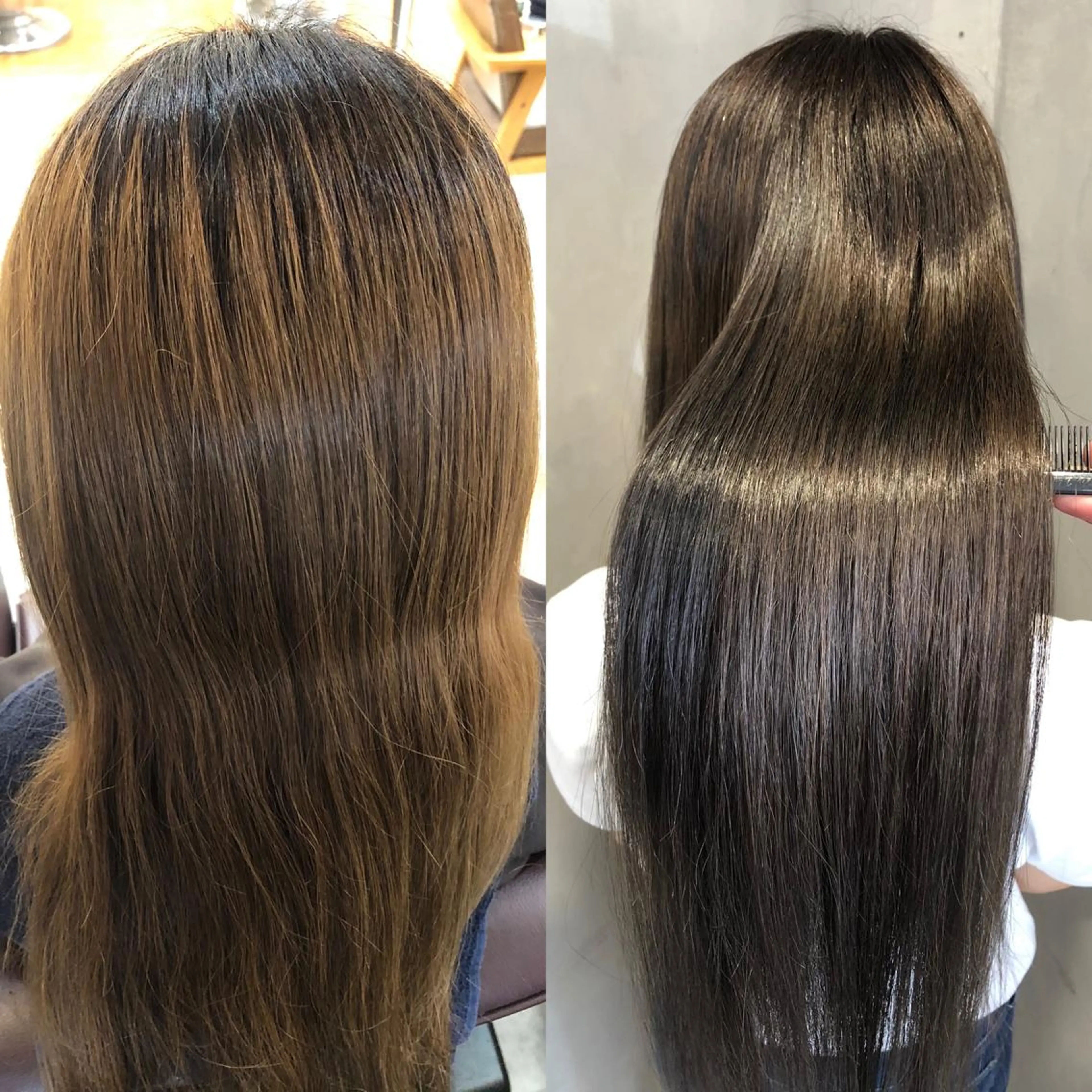 ロング カラー ハイダメージ毛 縮毛矯正のヘアスタイル