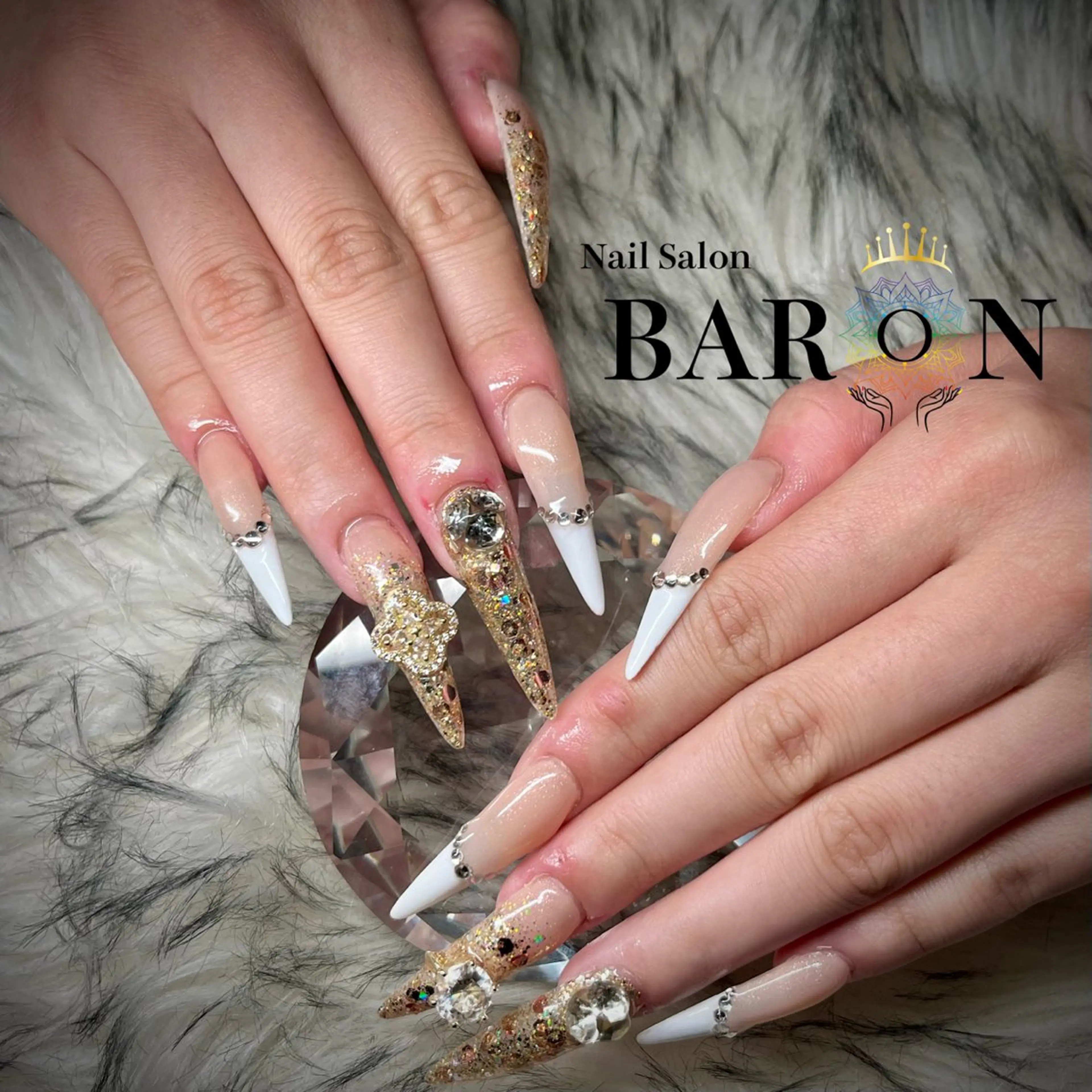 ネイル ゴールド ラメ(グリッター) オレンジ ハンドネイル ☆SAKI☆ BARON 店長のネイルデザイン