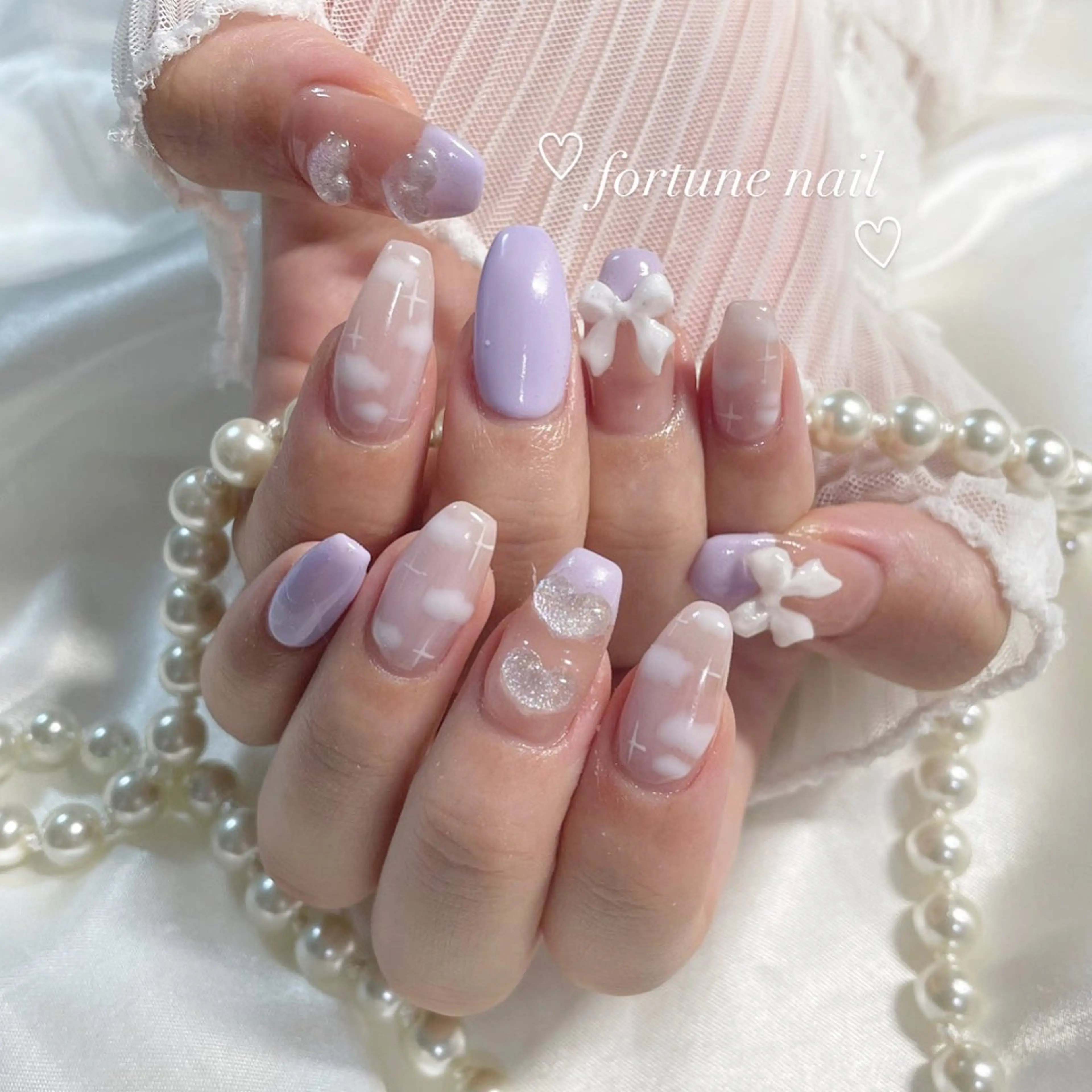 ネイル ドット ガーリー ハート 韓国ネイル ワンホンネイル ハンドネイル ☆saori ☆のネイルデザイン