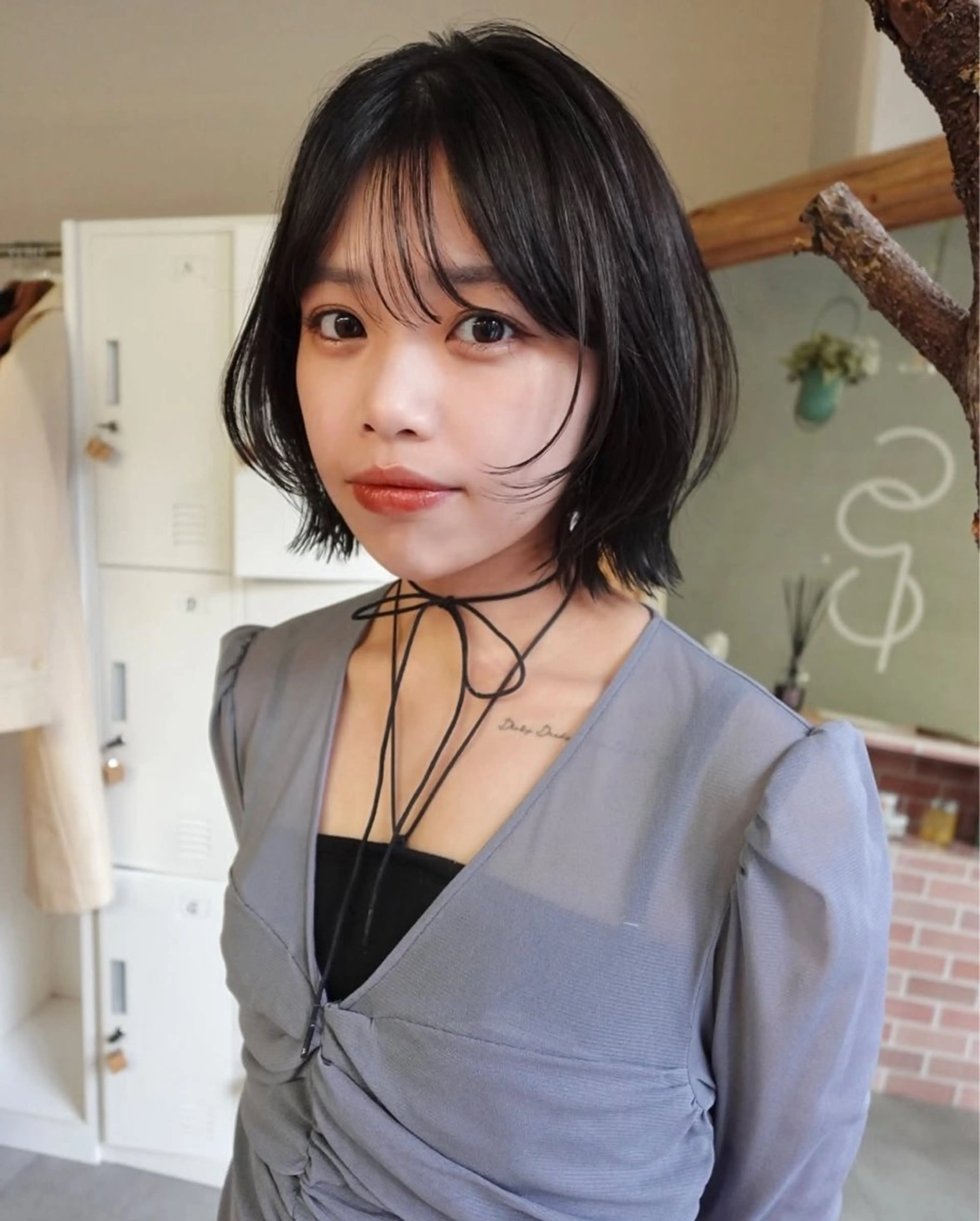 ミディアム カラー ボブレイヤー ボブ レイヤーカット 暖色カラー/縮毛矯正 なーな🎀🤍のヘアスタイル
