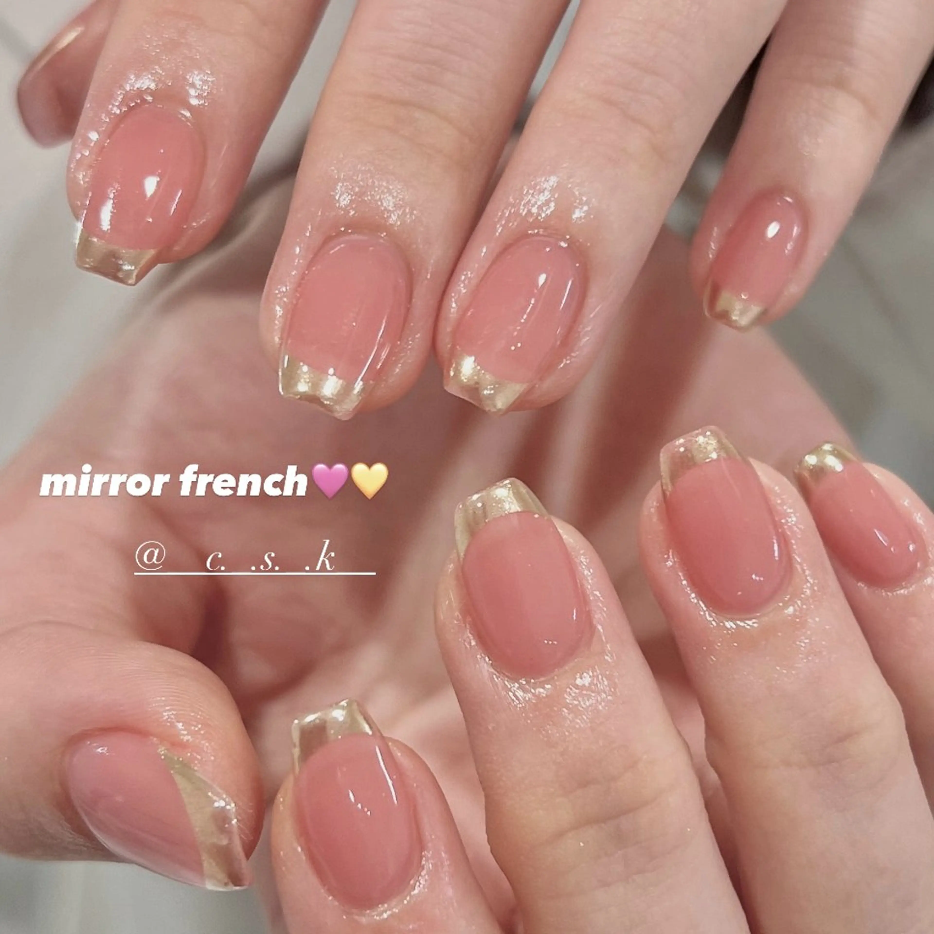 ネイル クリアネイル ゴールド ミラーネイル ハンドネイル 🎀チーク/ちゅるん 🫧chisa🎀のネイルデザイン