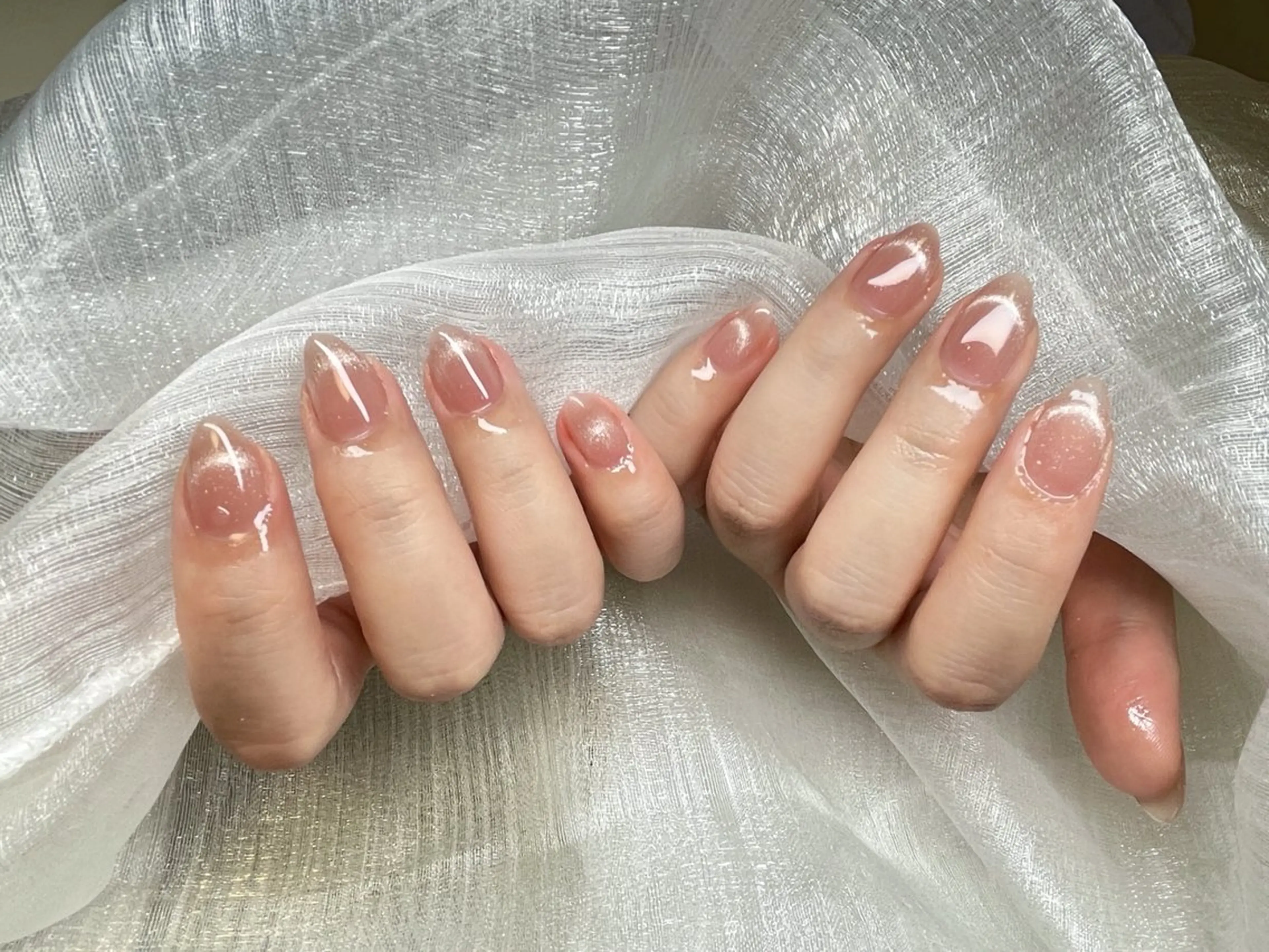 ネイル 長さ出し フットネイル フレンチネイル ジェルネイル ガラスフレンチ More Glam渋谷店のネイルデザイン