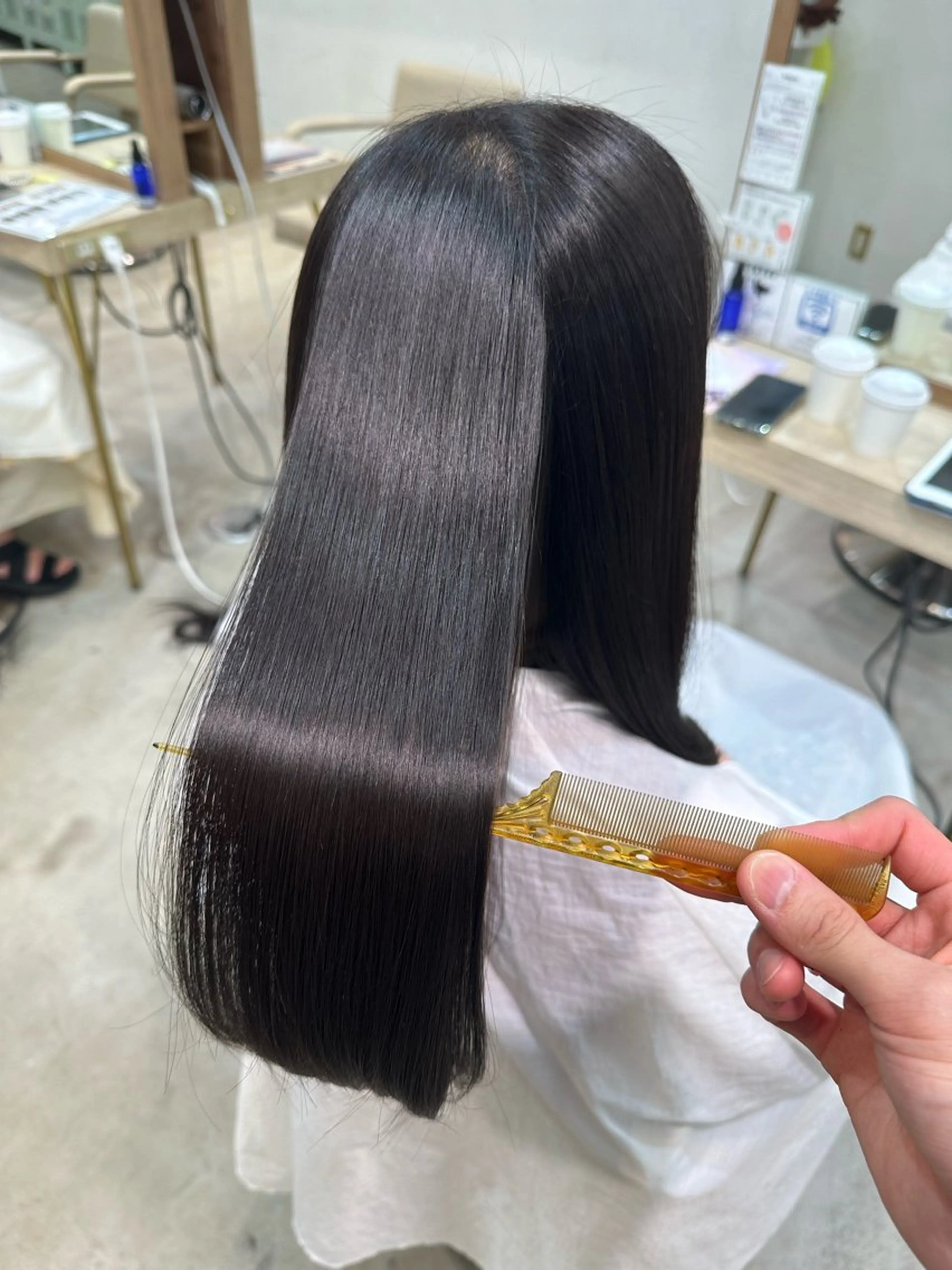 ロング カット 縮毛矯正 新宿ケアブリーチ 稲垣颯太のヘアスタイル