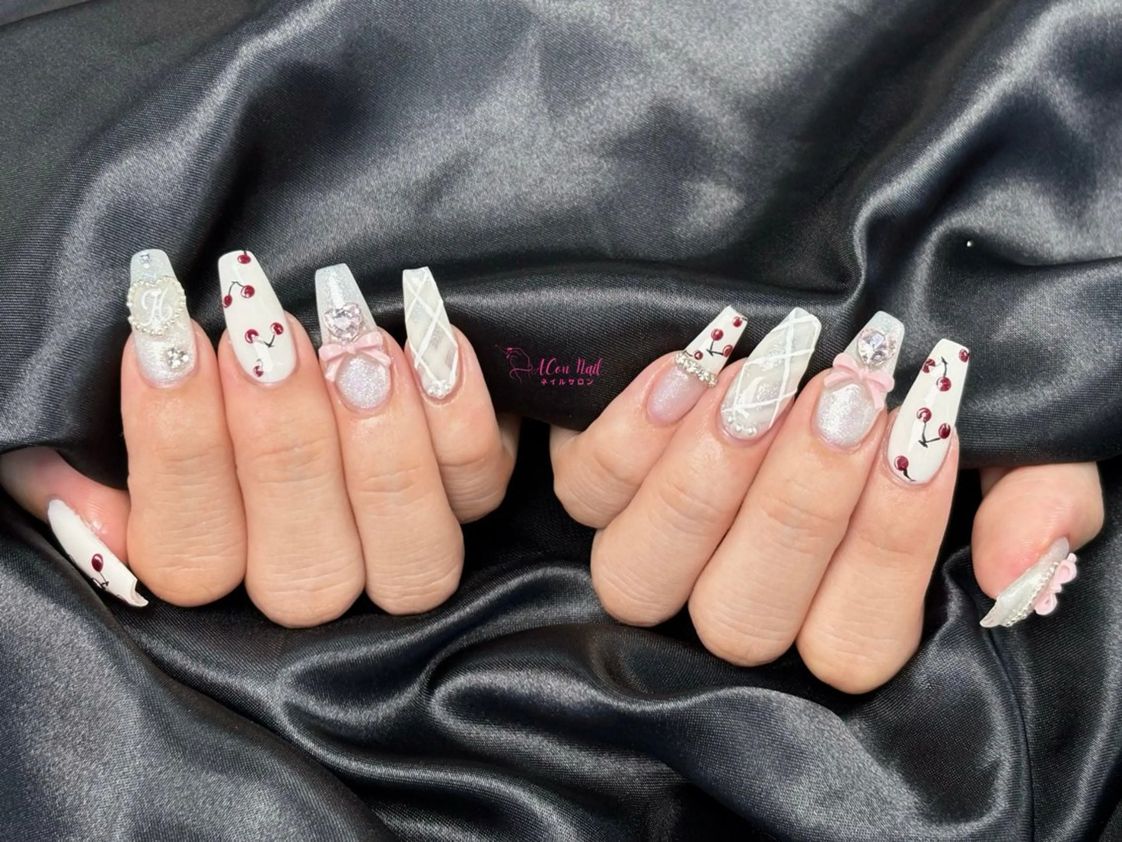ネイル 桜ネイル 長さ出し フラワーネイル フレンチネイル ジェルネイル ハンドネイル AConNailSalon所属・ACon NailSalonのネイルデザイン