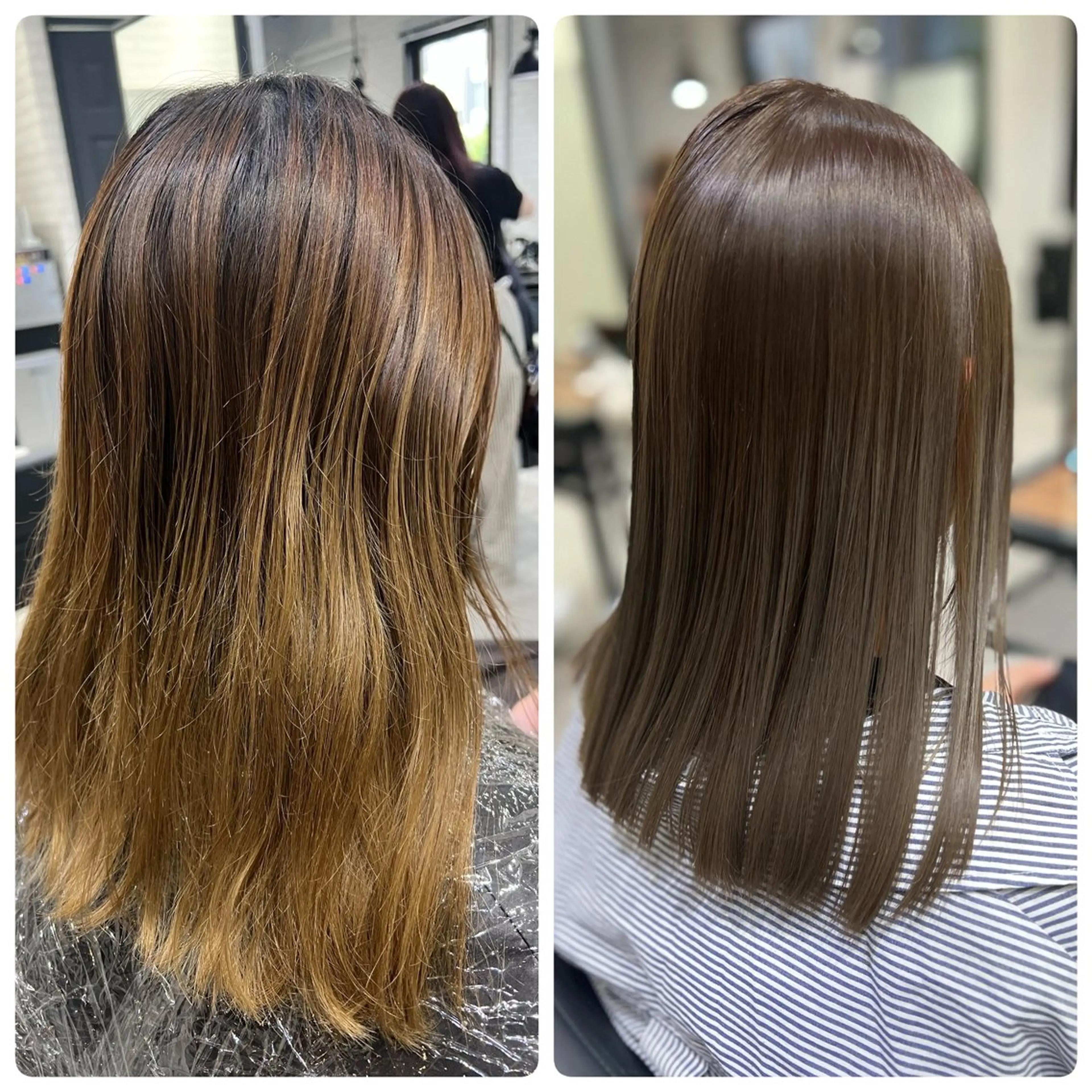 ミディアム カラー ブリーチ ケアブリーチ グレージュ 髪質改善 トリートメント カット ヘアカラー トリートメント 🌿海山龍馬🌿韓国 ヘア/レイヤーカットのヘアスタイル