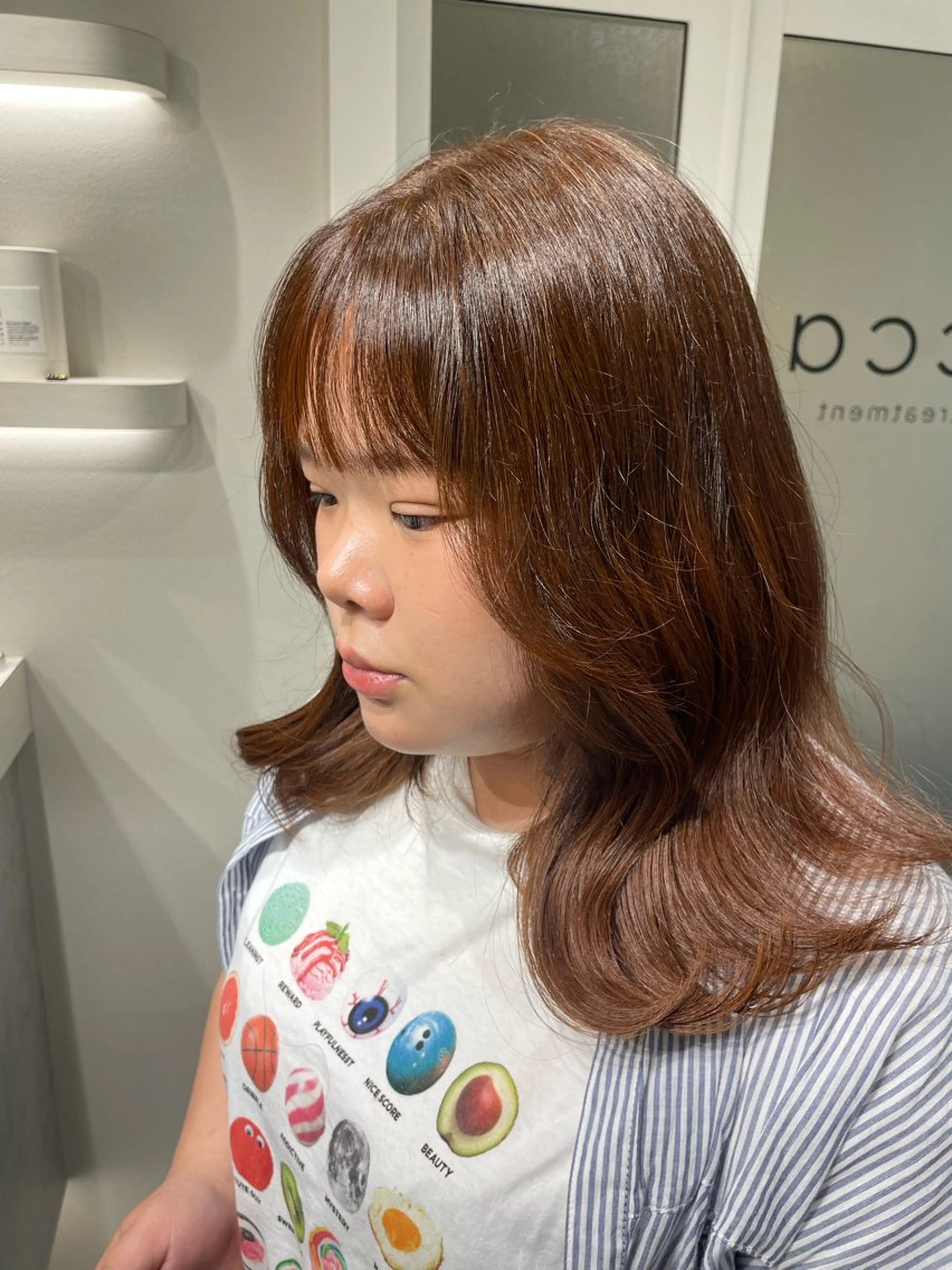 ミディアム カラー ブラウンカラー オレンジ オレンジブラウン カット ヘアカラー トリートメント 🩰ニシムラヒカリ 半個室salon♡*のヘアスタイル