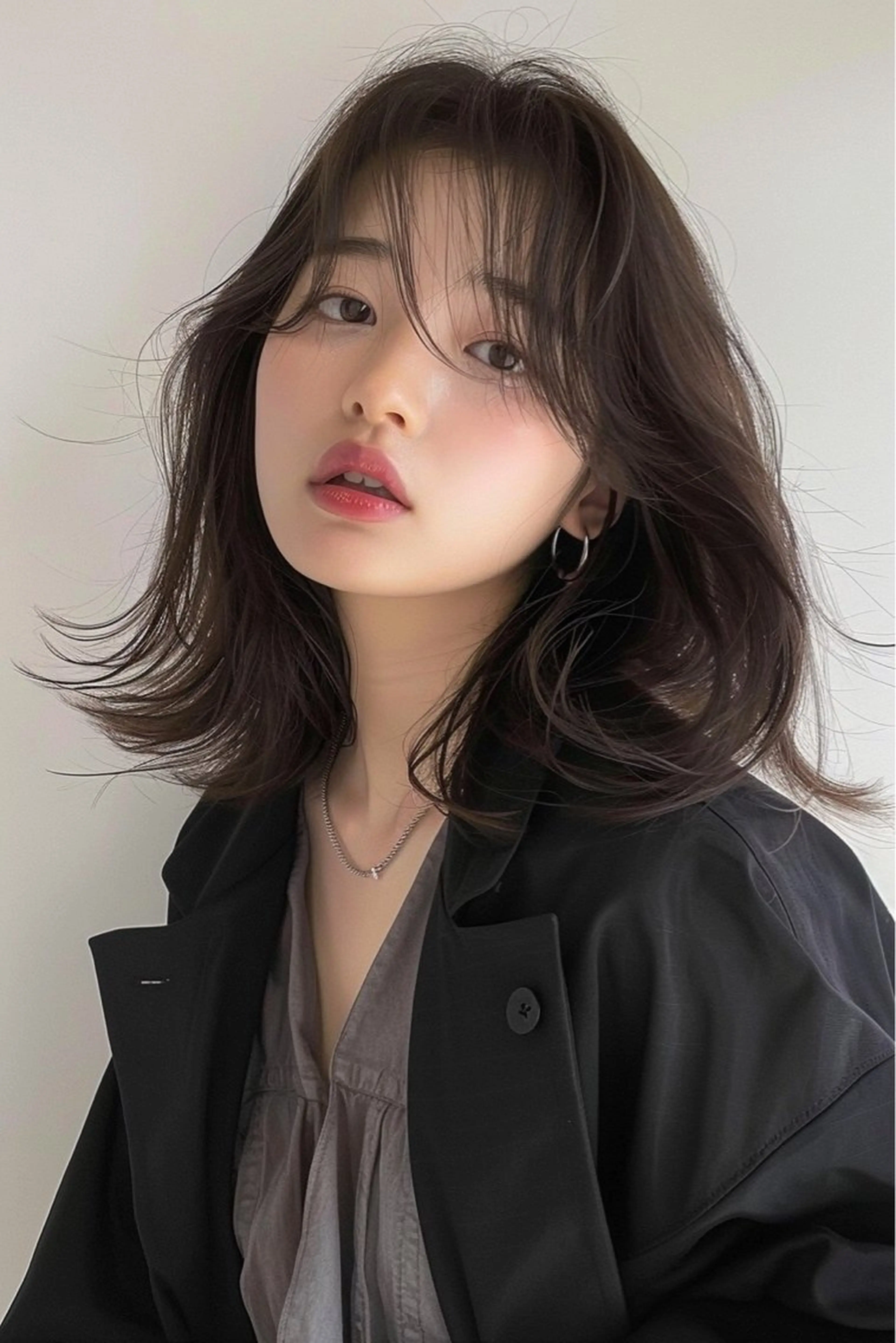 ミディアム 韓国風ヘア レイヤーカット シースルーバング ウルフカット lana hair 新宿/髪質改善のヘアスタイル