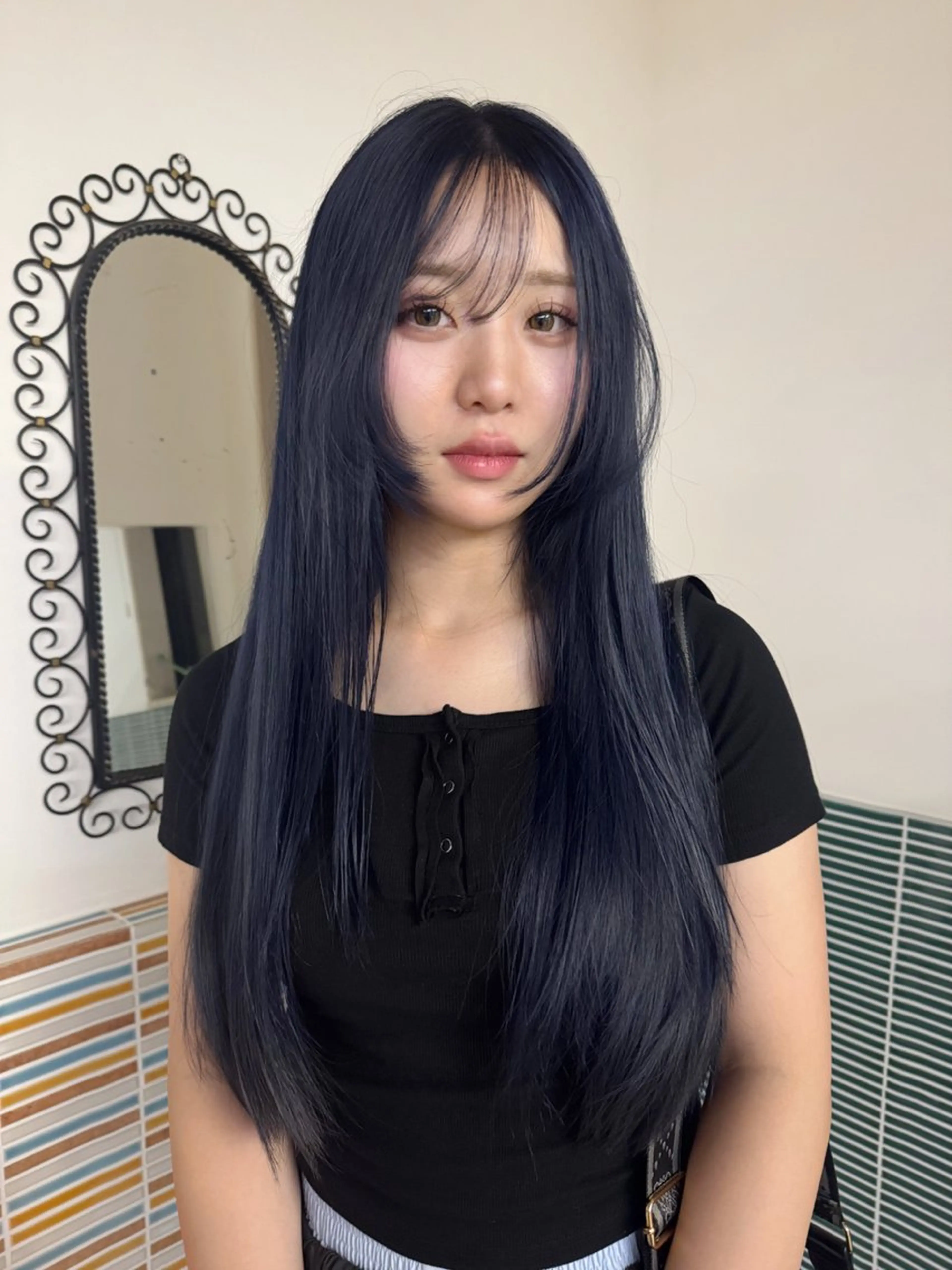 ロング カラー ネイビーカラー ヘアカラー cope'u みゆのヘアスタイル