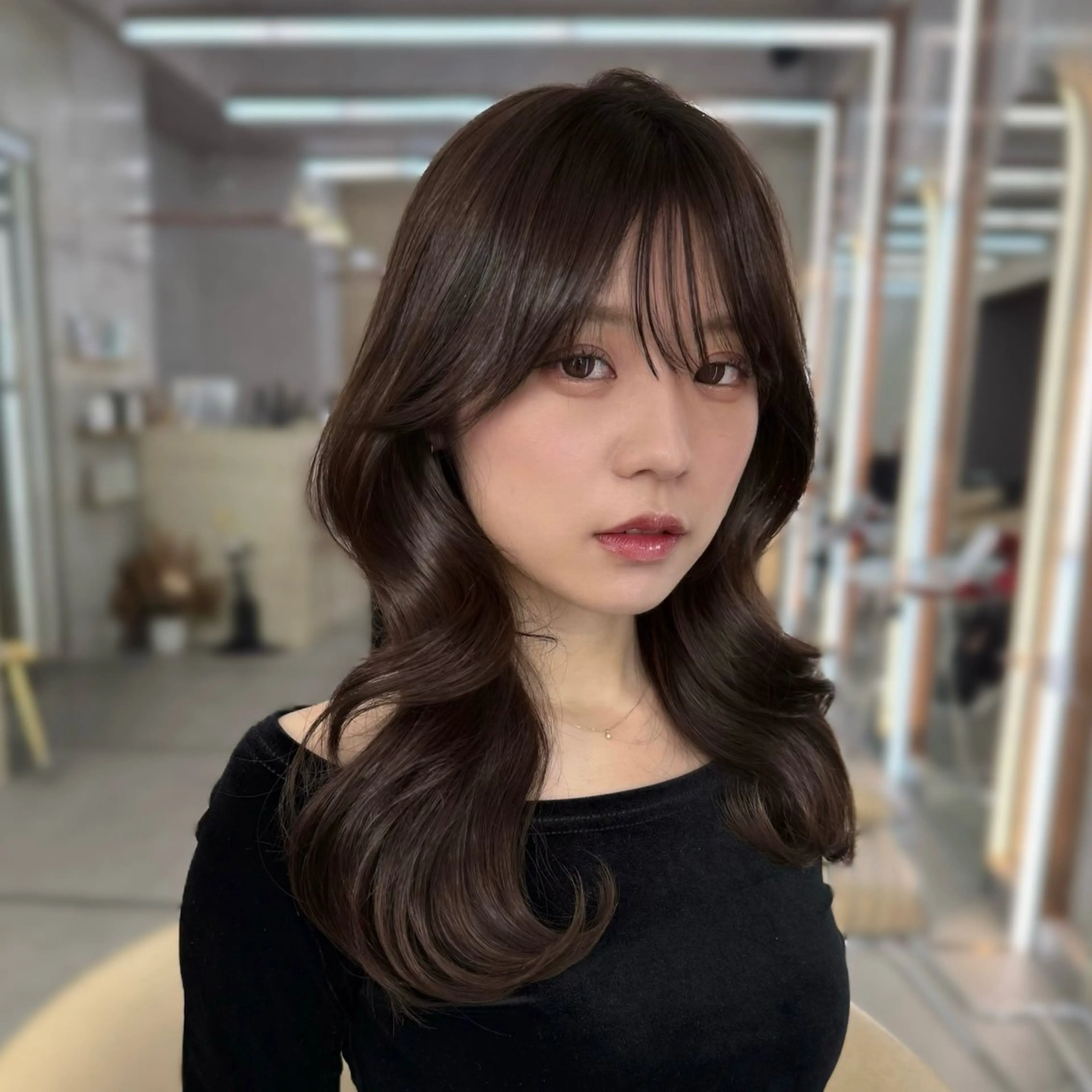 ロング カラー カット トリートメント 韓国レイヤー🩵ダメ ージレスケアカラーのヘアスタイル
