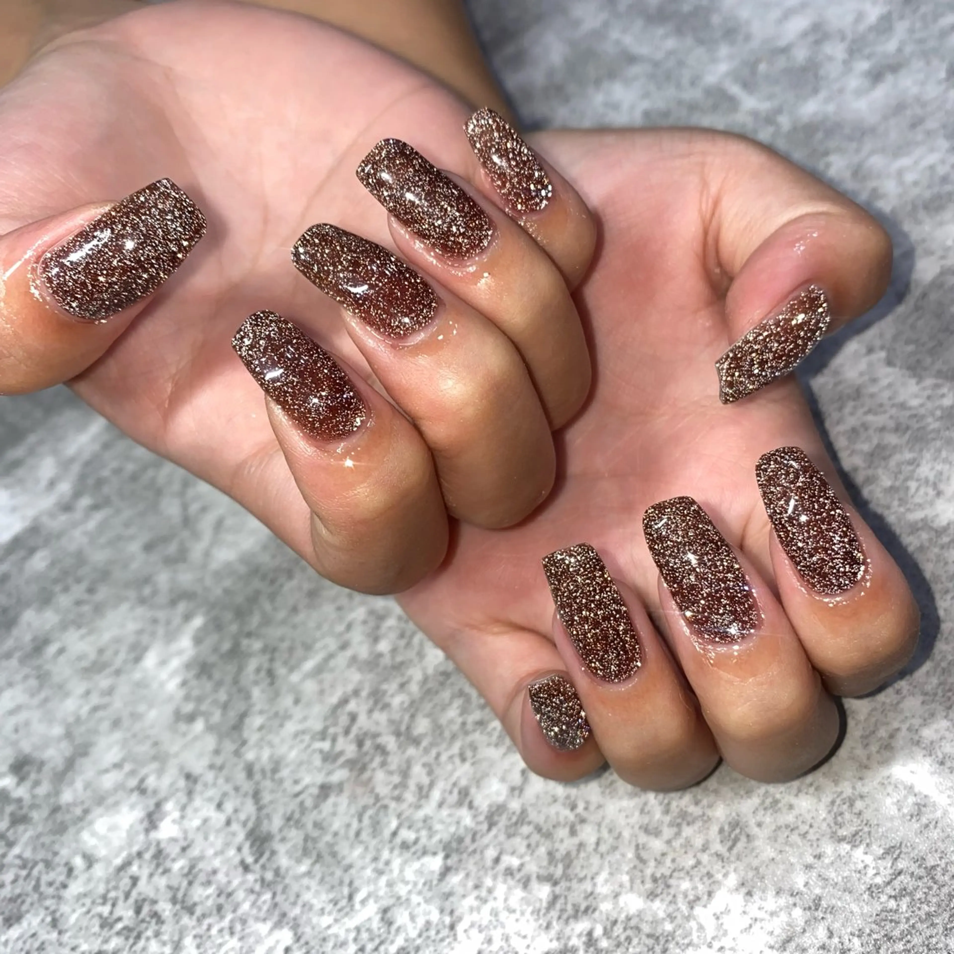 ネイル ブラウン フラッシュネイル ラメ(グリッター) ハンドネイル ★Rinail... .のネイルデザイン