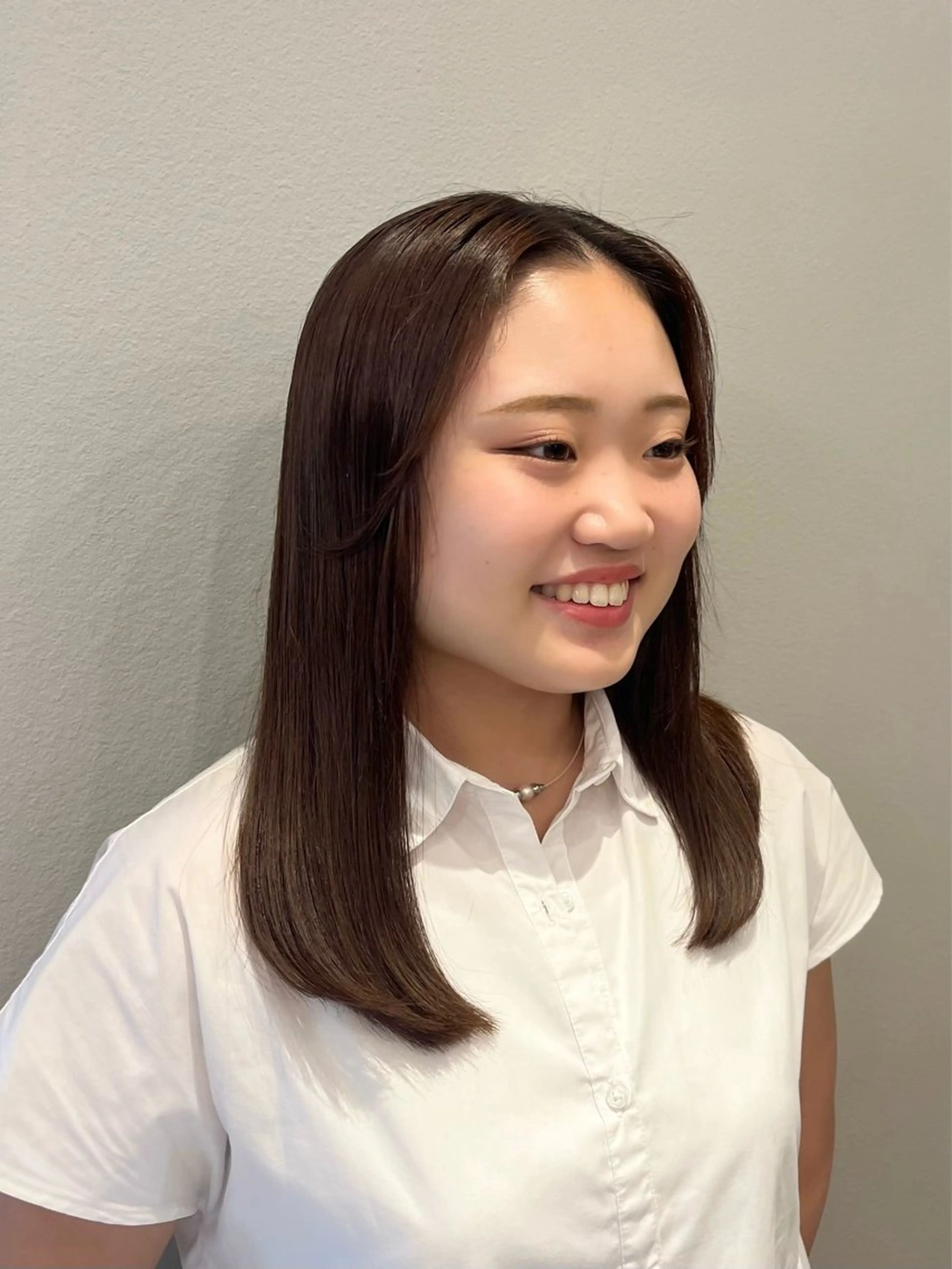 セミロング 髪質改善 カット ヘアカラー ヘアセット/暖 色/顔周り/あつはのヘアスタイル