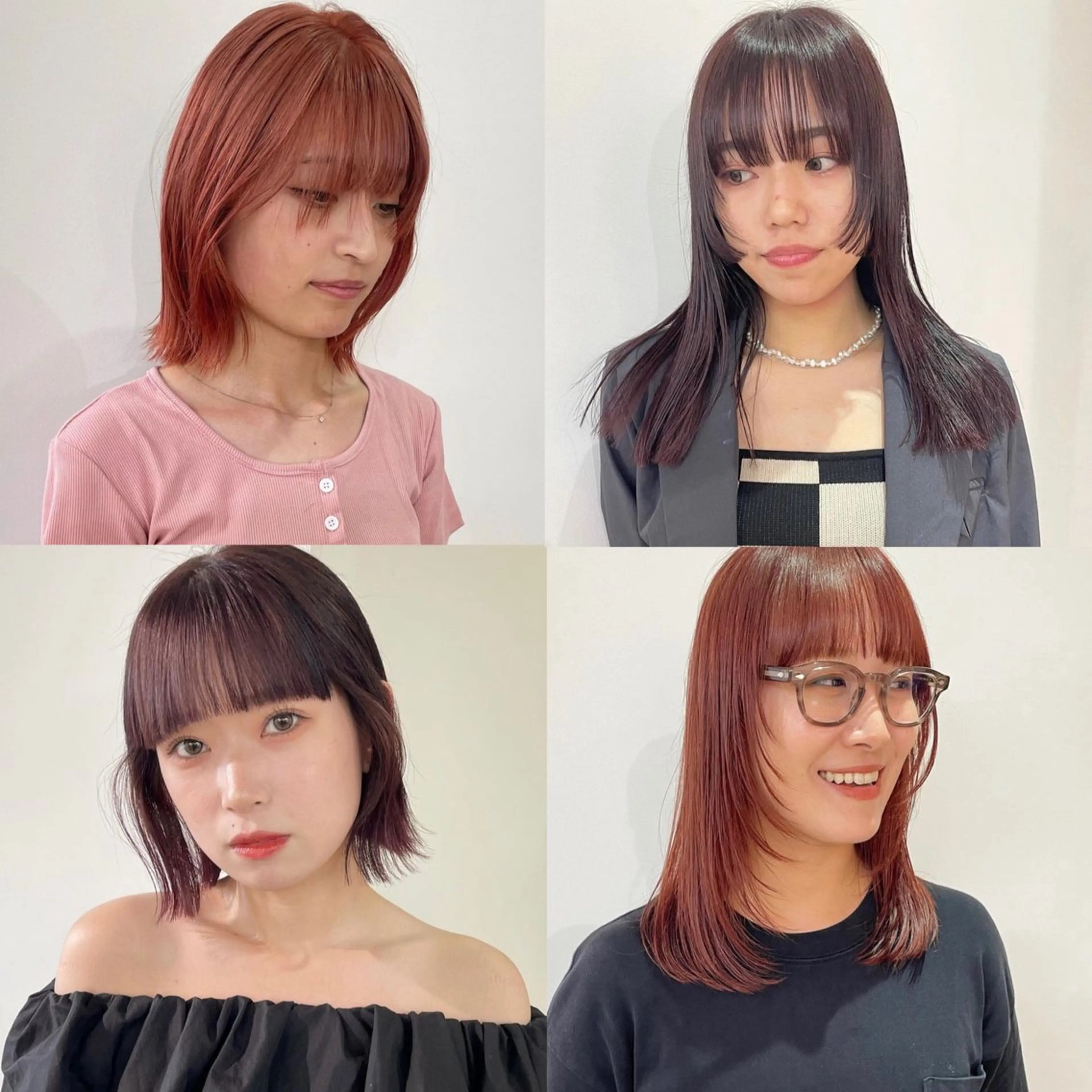 ミディアム カラー ヘアカラー トリートメント MIU/ルーツカラー ボブ/顔周りレイヤーのヘアスタイル