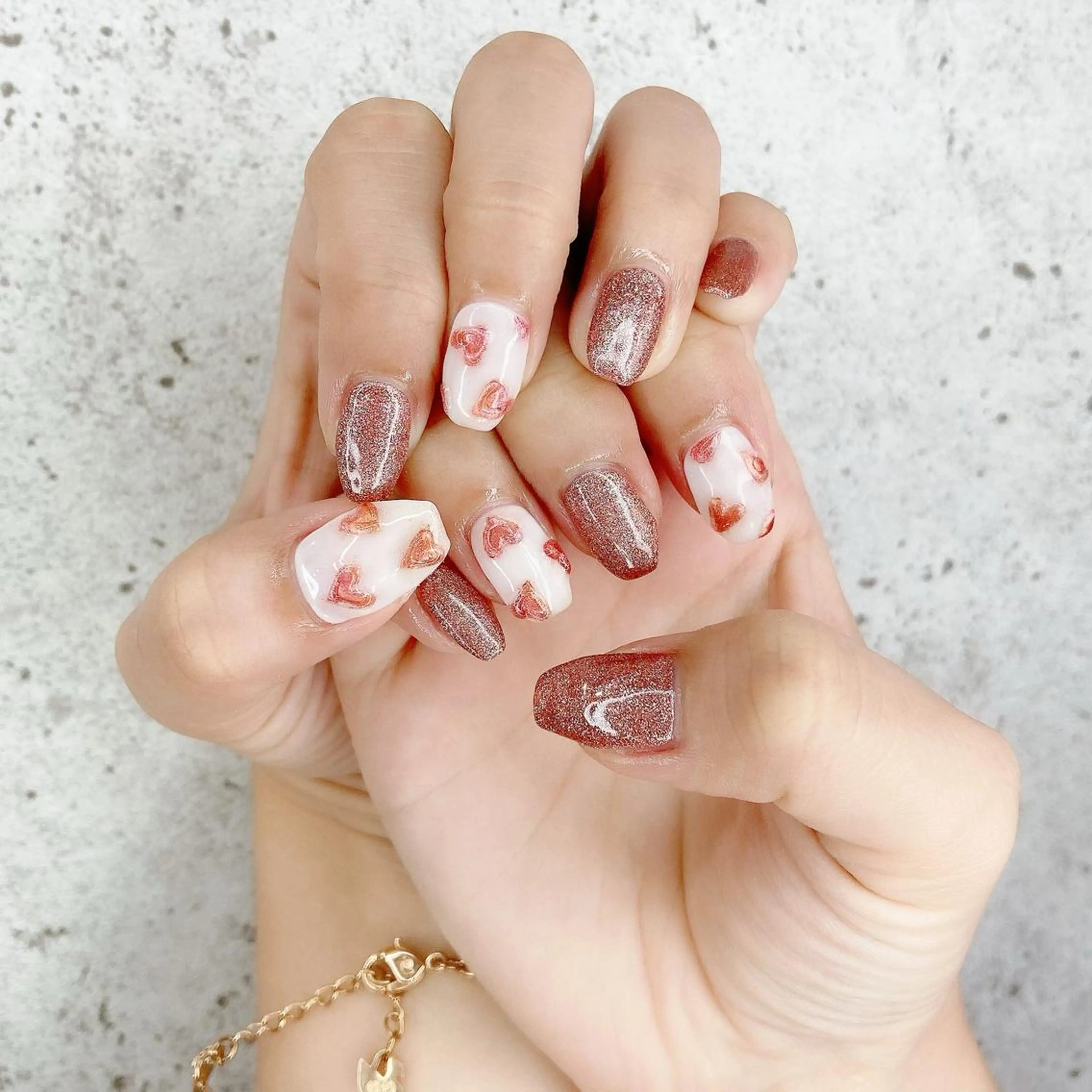 ネイル フラッシュネイル ジェルネイル ハート キラキラネイル ミラーネイル ハンドネイル Nail Kのネイルデザイン