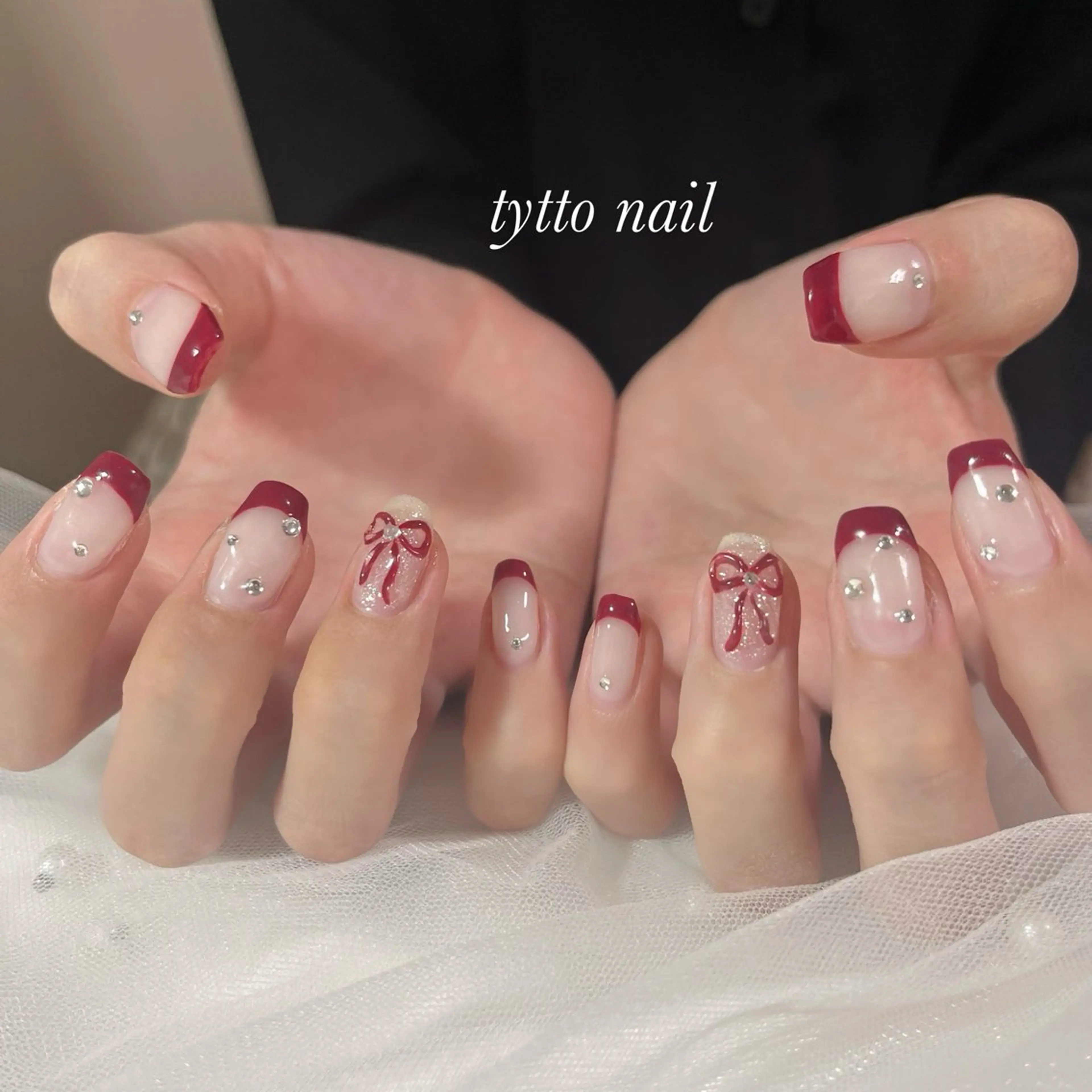 ネイル ボルドー フレンチネイル キラキラネイル 韓国ネイル ワンカラーネイル ハンドネイル tytto nail ❤︎‪‪eri‪‪のネイルデザイン