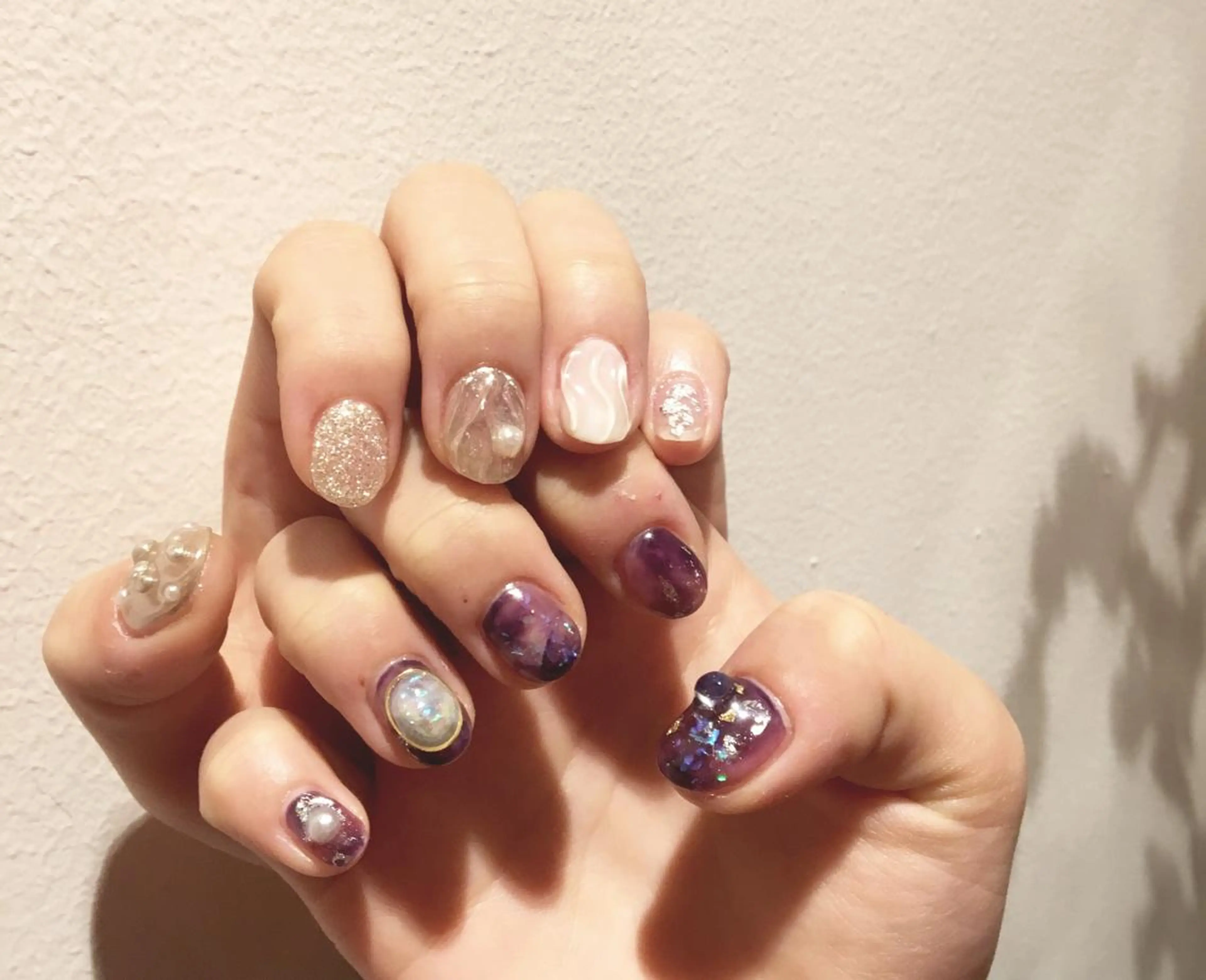 ネイル パープル シルバー ハンドネイル revia所属・ERI Nailistのネイルデザイン