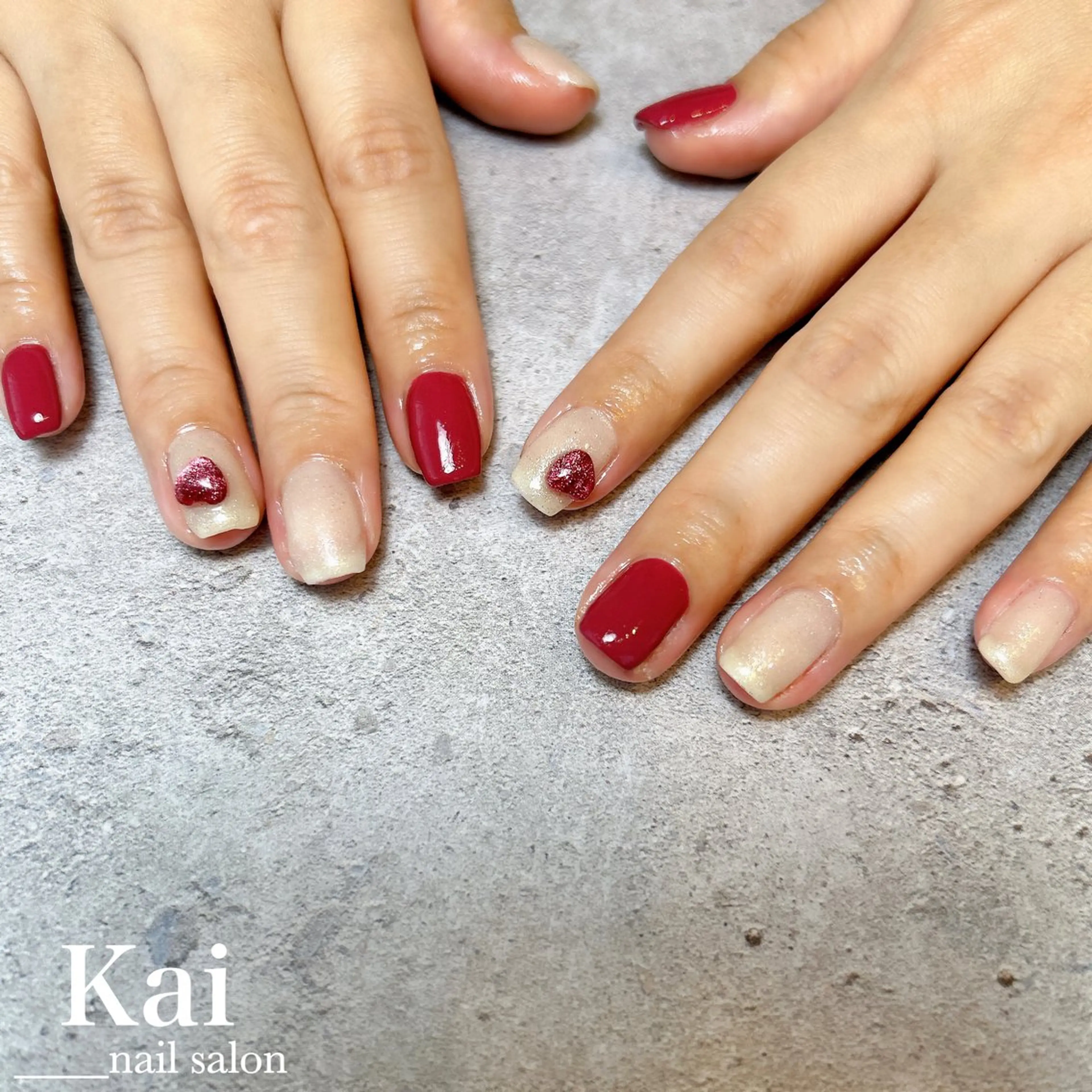 ネイル ハート 韓国ネイル マグネットネイル 赤色 シンプルネイル ハンドネイル Kai  nail Mayukoのネイルデザイン