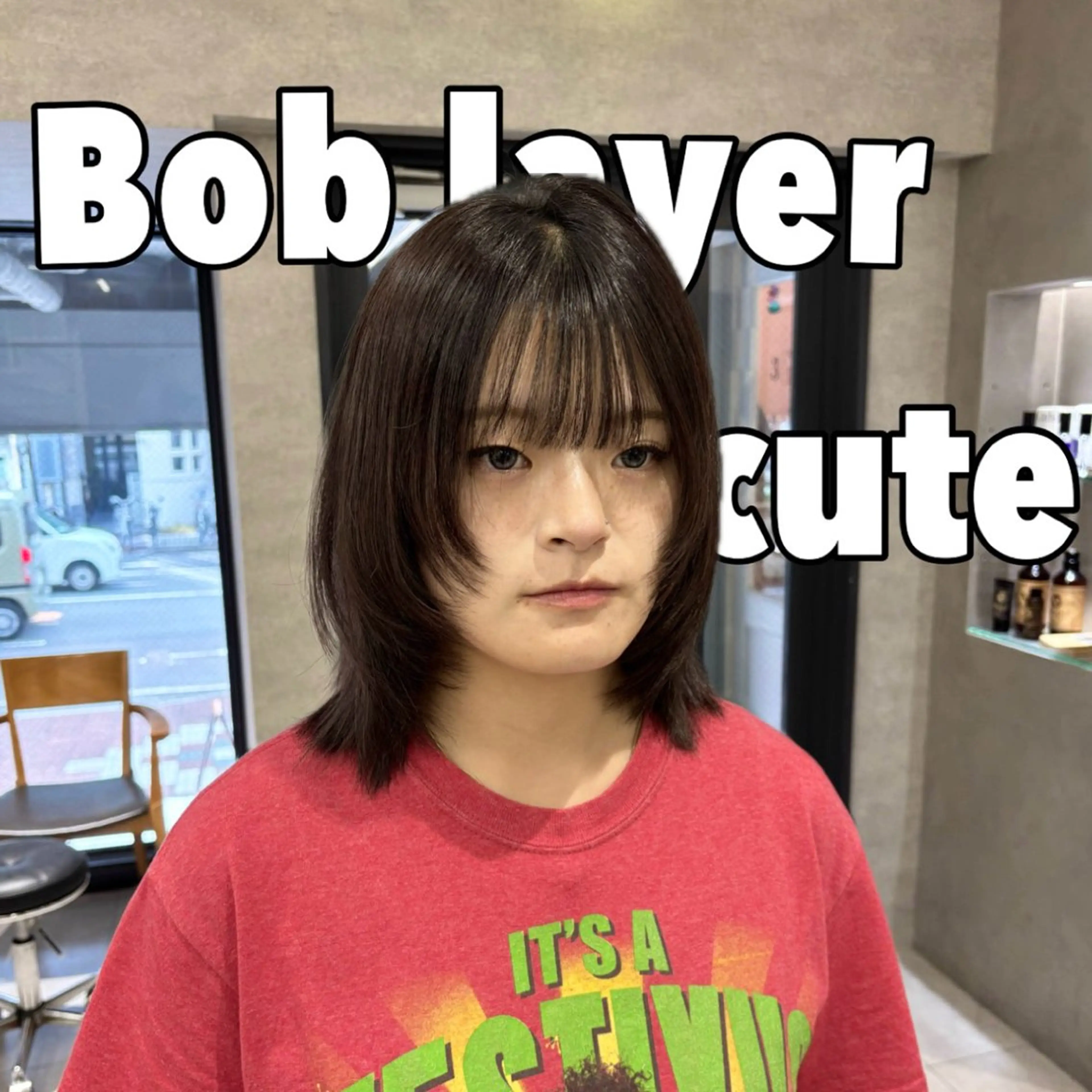 ミディアム カラー ボブレイヤー ボブ レイヤーカット カット ヘアカラー トリートメント 望 吹のヘアスタイル