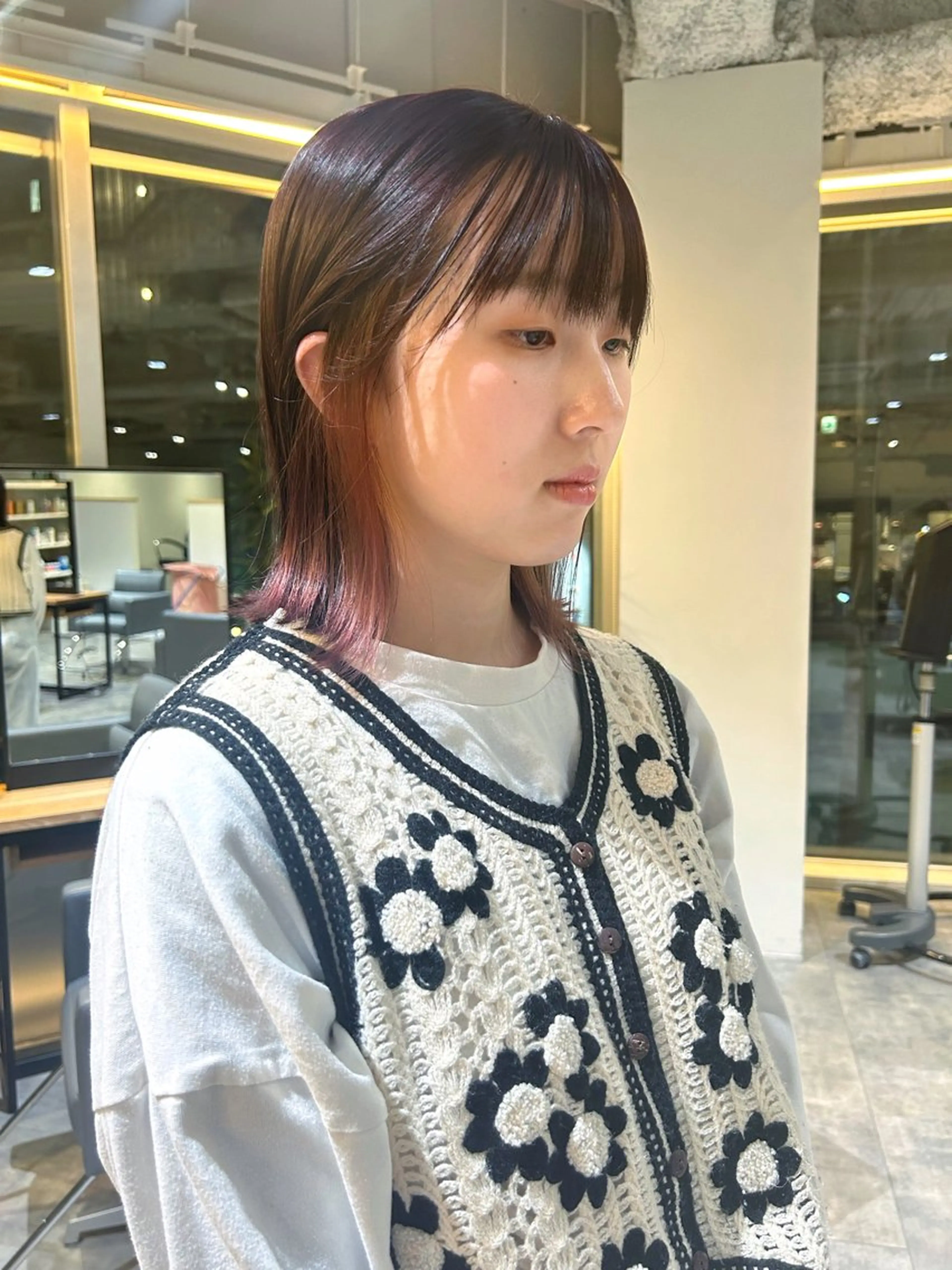 ミディアム カラー ベージュカラー ブラウンカラー ピンクカラー ピンクベージュ ピンクブラウン hinano ヒナノのヘアスタイル