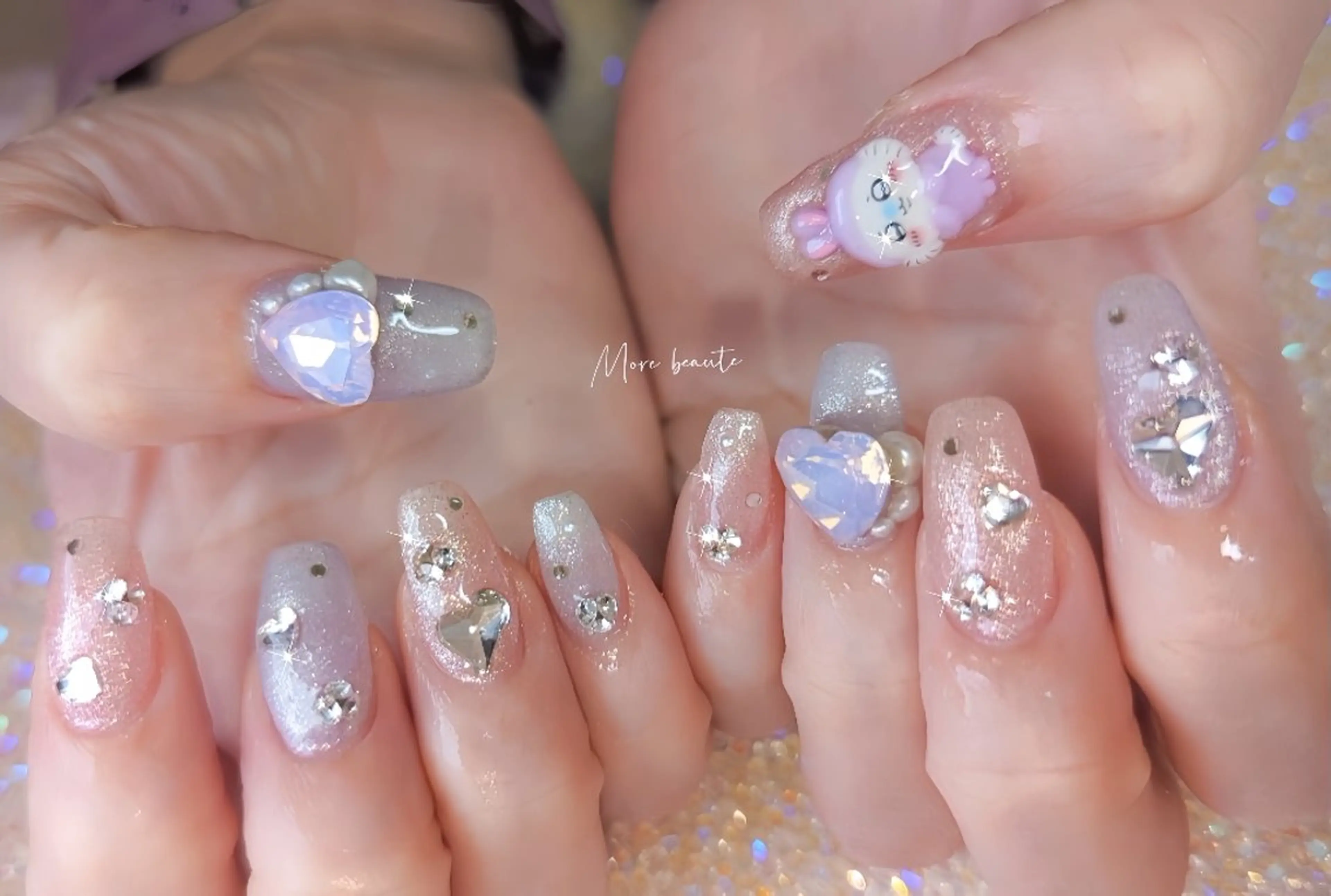 ネイル 長さ出し ジェルネイル ハート 韓国ネイル マグネットネイル ハンドネイル I LOVE ME NAIL.｡.:*♡のネイルデザイン