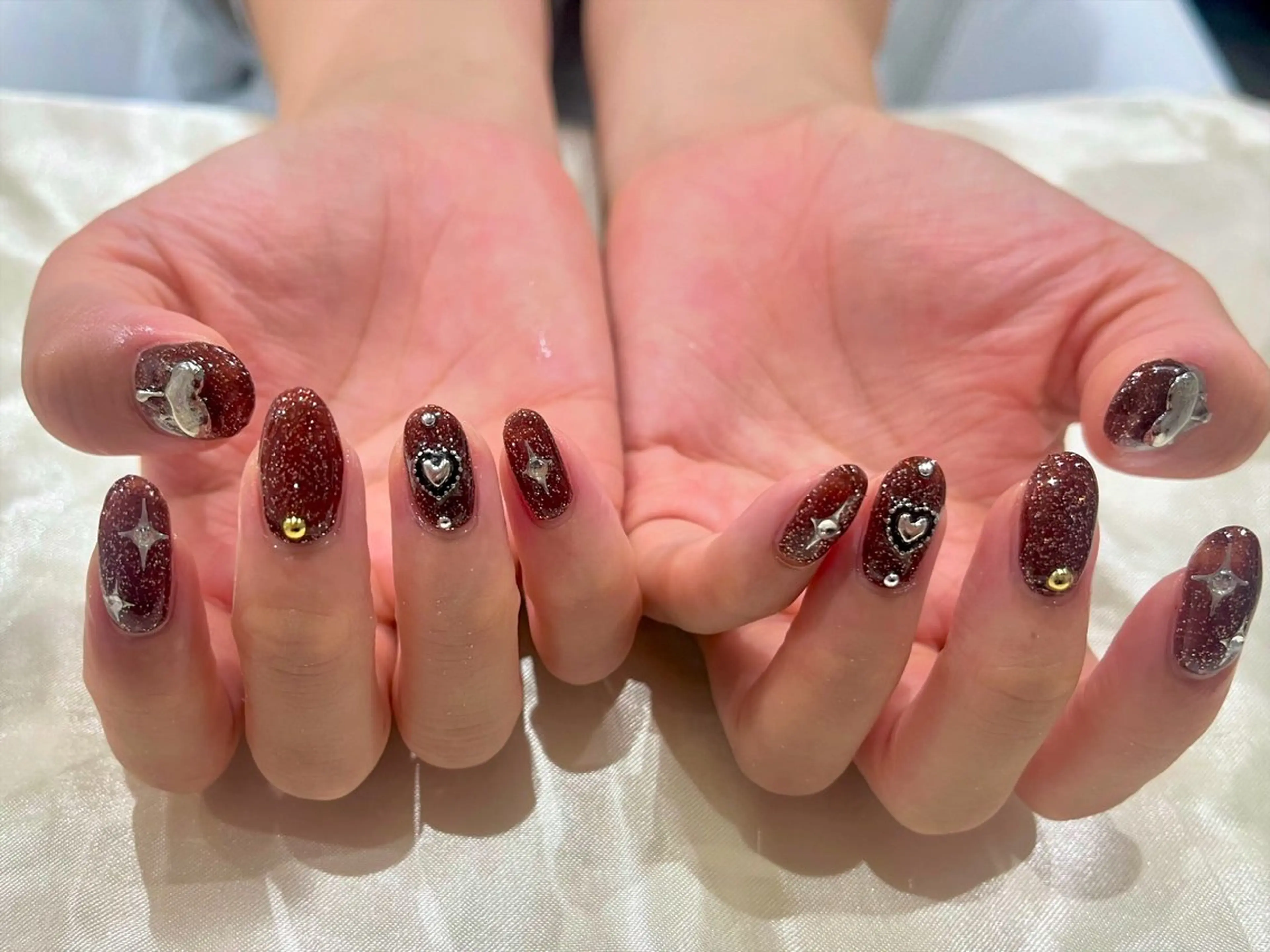 ネイル ブラウン ラメ(グリッター) ハンドネイル Nail salon Cielel⟡Ayaのネイルデザイン