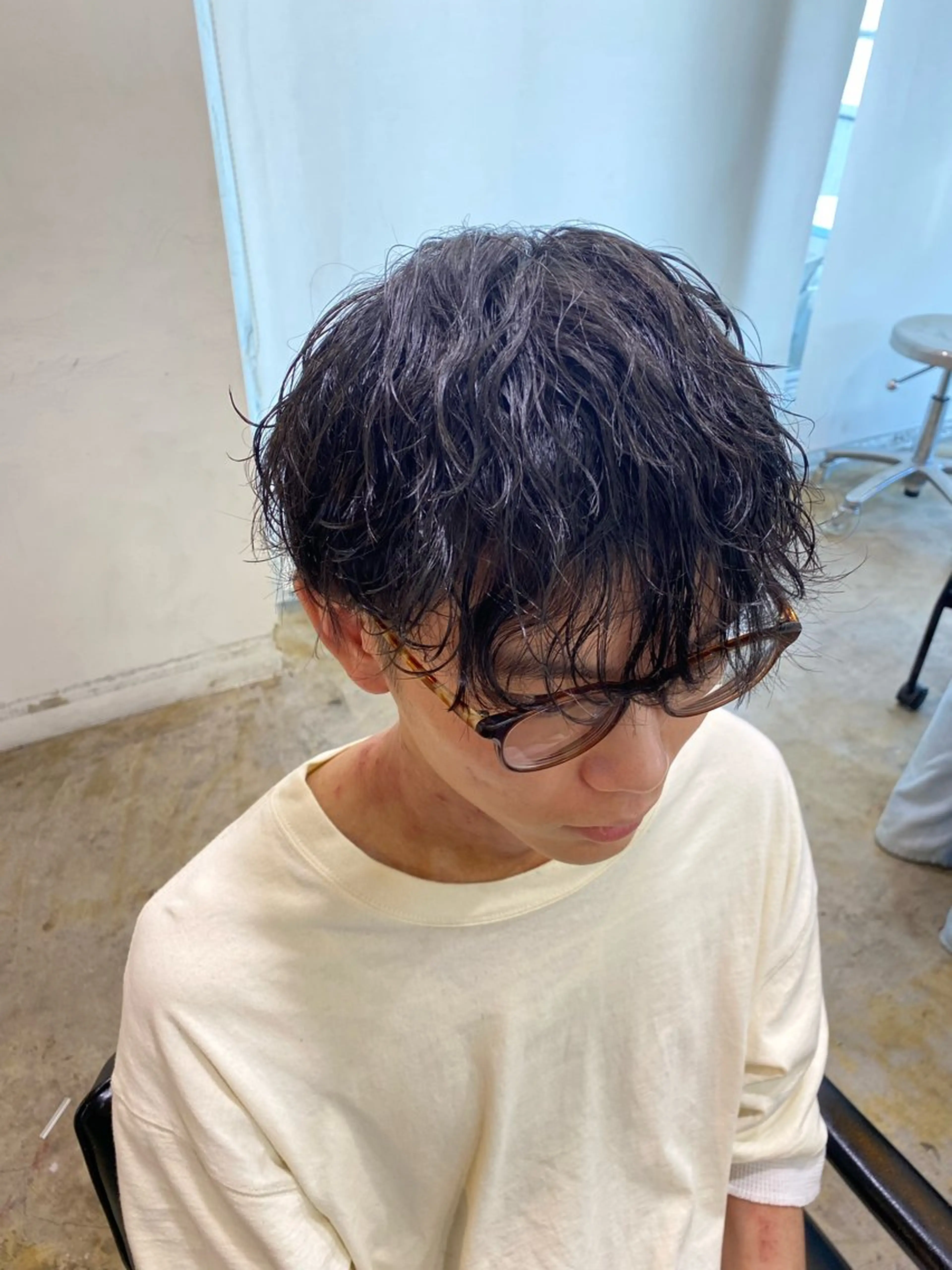 ショート パーマ メンズ メンズパーマ 波巻きパーマ カット パーマ トリートメント ボブ/透明感カラー /サナ🌼のヘアスタイル