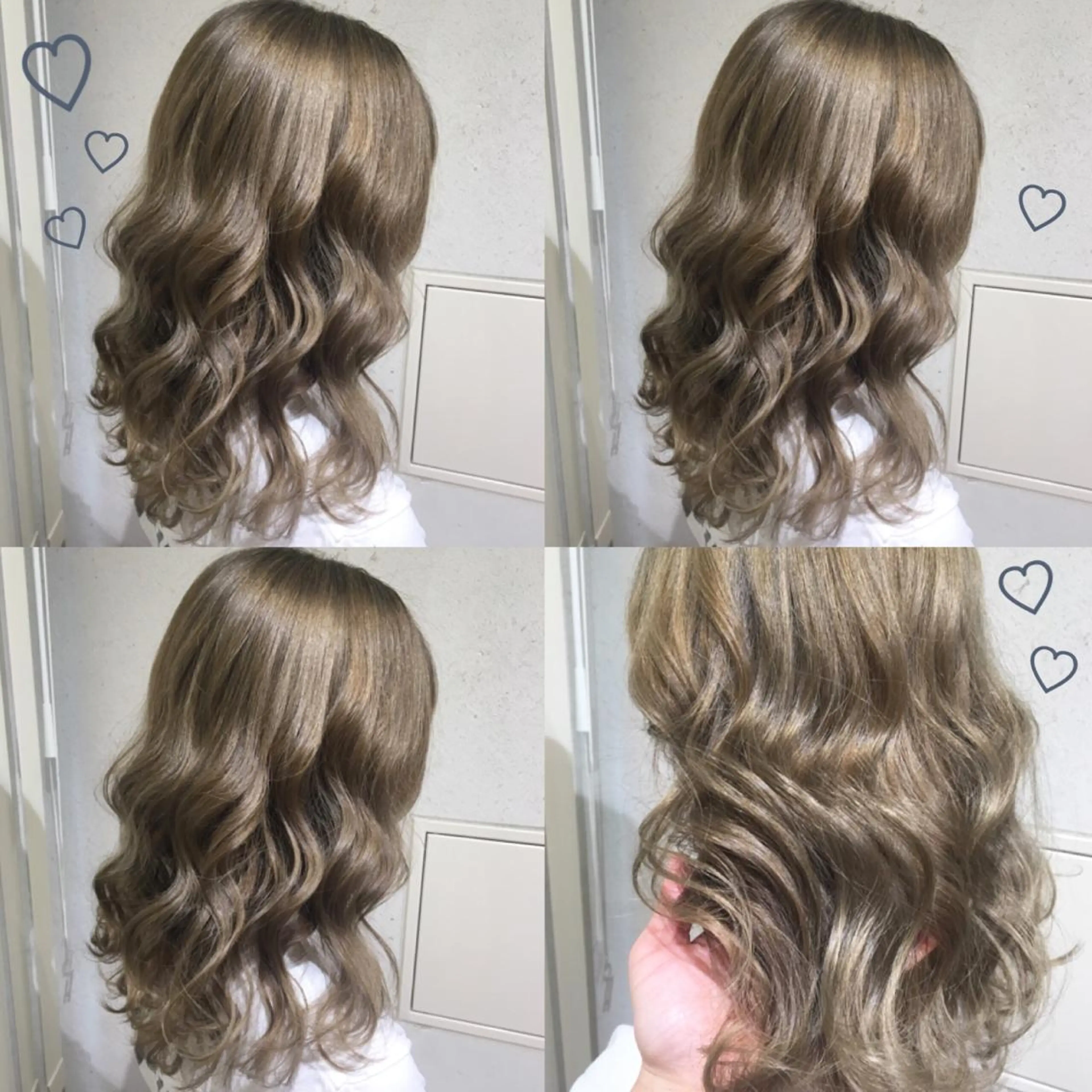 セミロング カラー アッシュ アッシュグレー ブリーチ ムルギョル巻き ヘアカラー 韓国ヘア得意❤︎森澤 悠佳のヘアスタイル