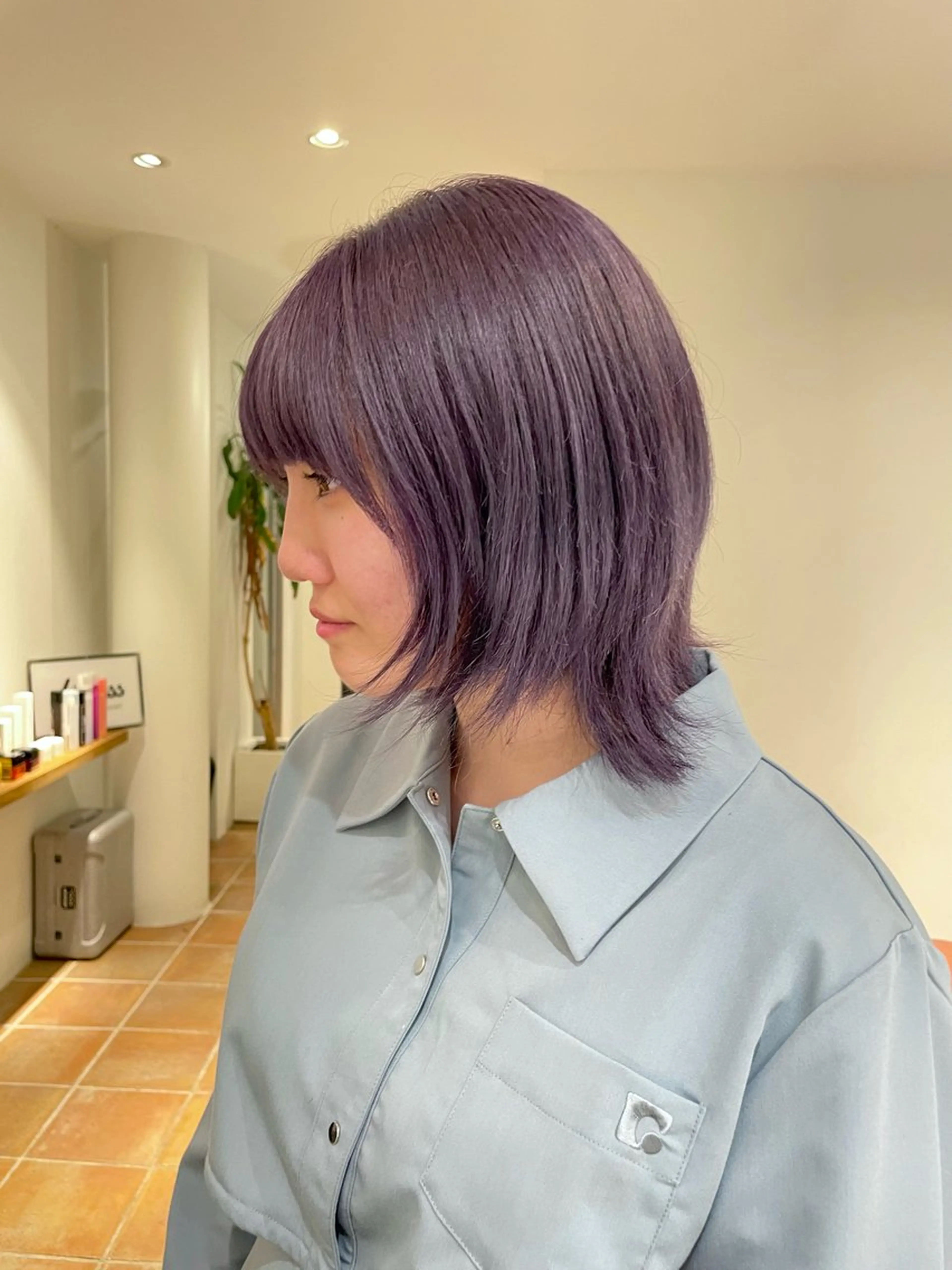 ミディアム カラー ブリーチ ブラウンカラー ブリーチなしカラー パープルカラー リカ/ハイトーン ・オリーブ🍀のヘアスタイル