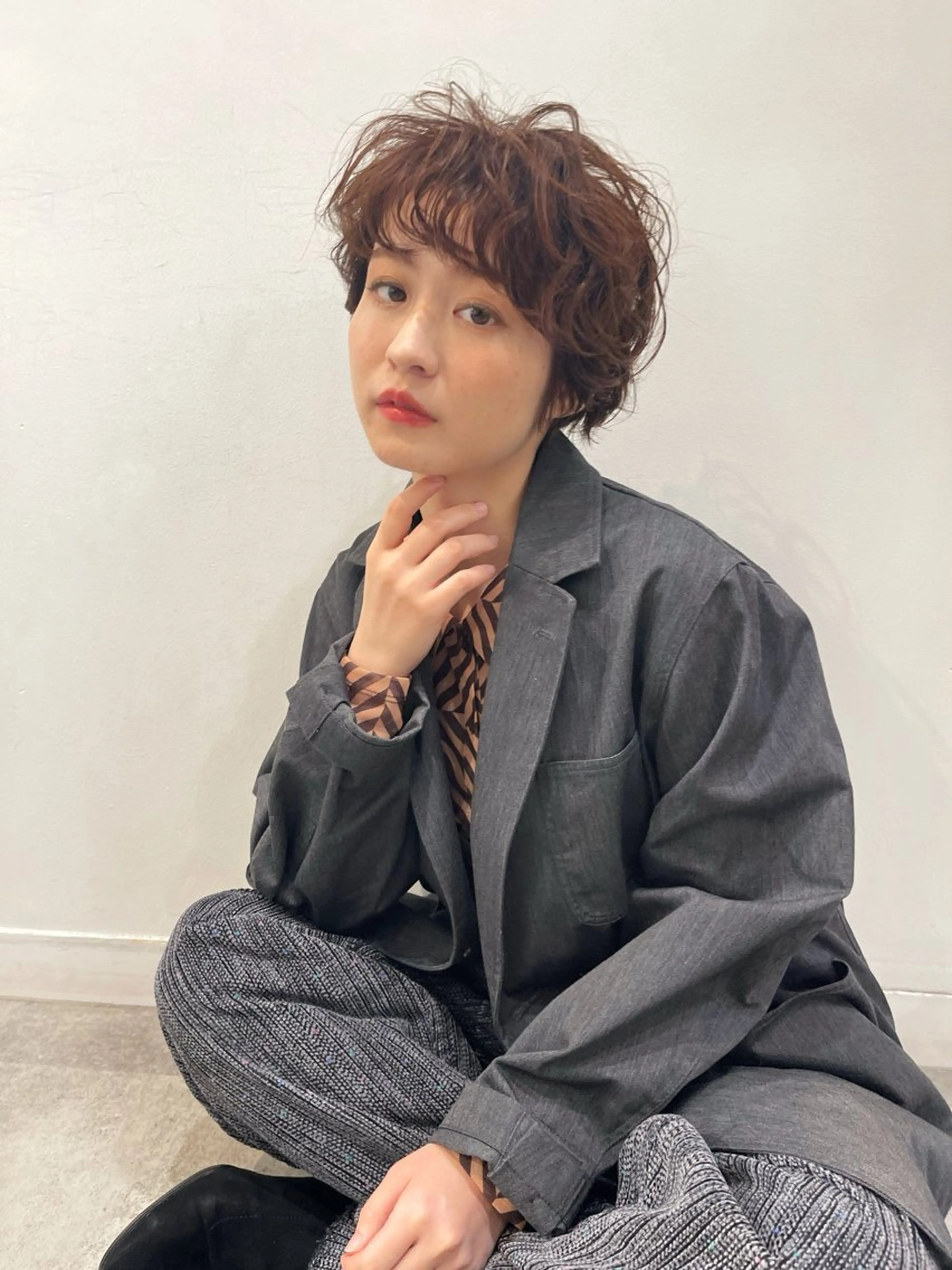 ショート パーマ カット パーマ hair design SUN room【サンルーム渋谷】所属・yuinaショート/ ボブ/透明感カラーのヘアスタイル