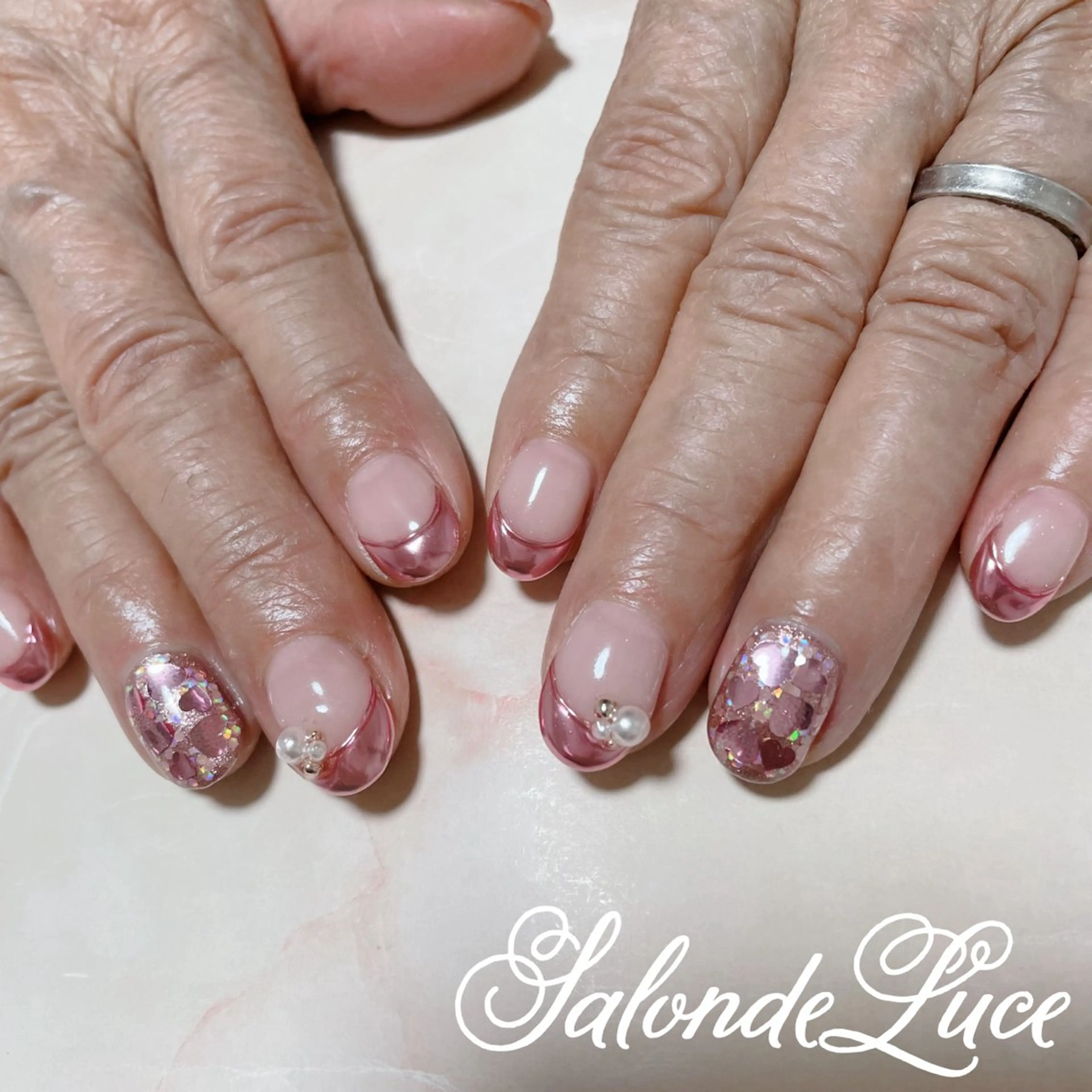 ネイル フレンチネイル ミラーネイル Salon de Luceのネイルデザイン