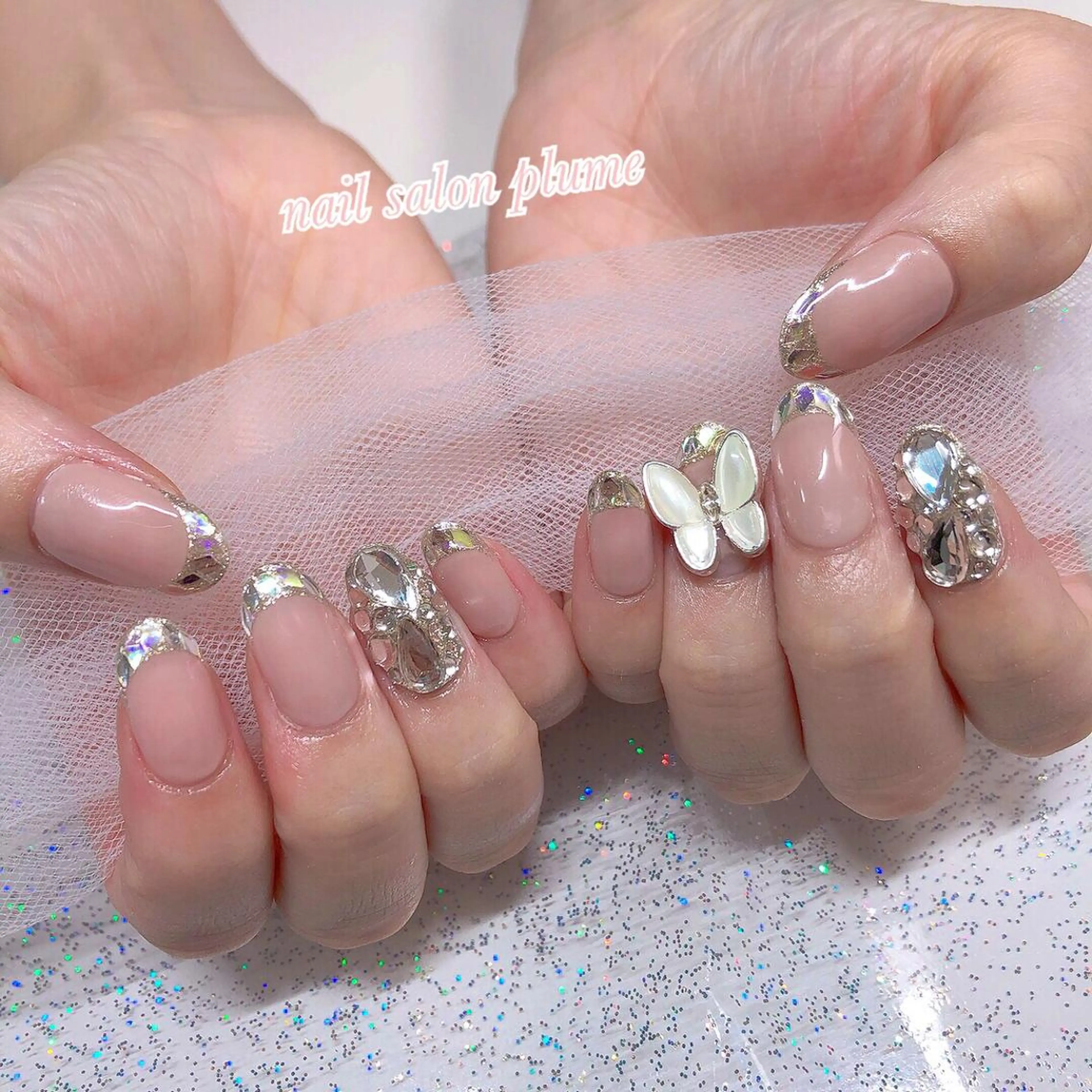 ネイル アートネイル クリアネイル フレンチネイル ガーリー ガラスフレンチ ハンドネイル plume nail ☆韓国ネイルのネイルデザイン