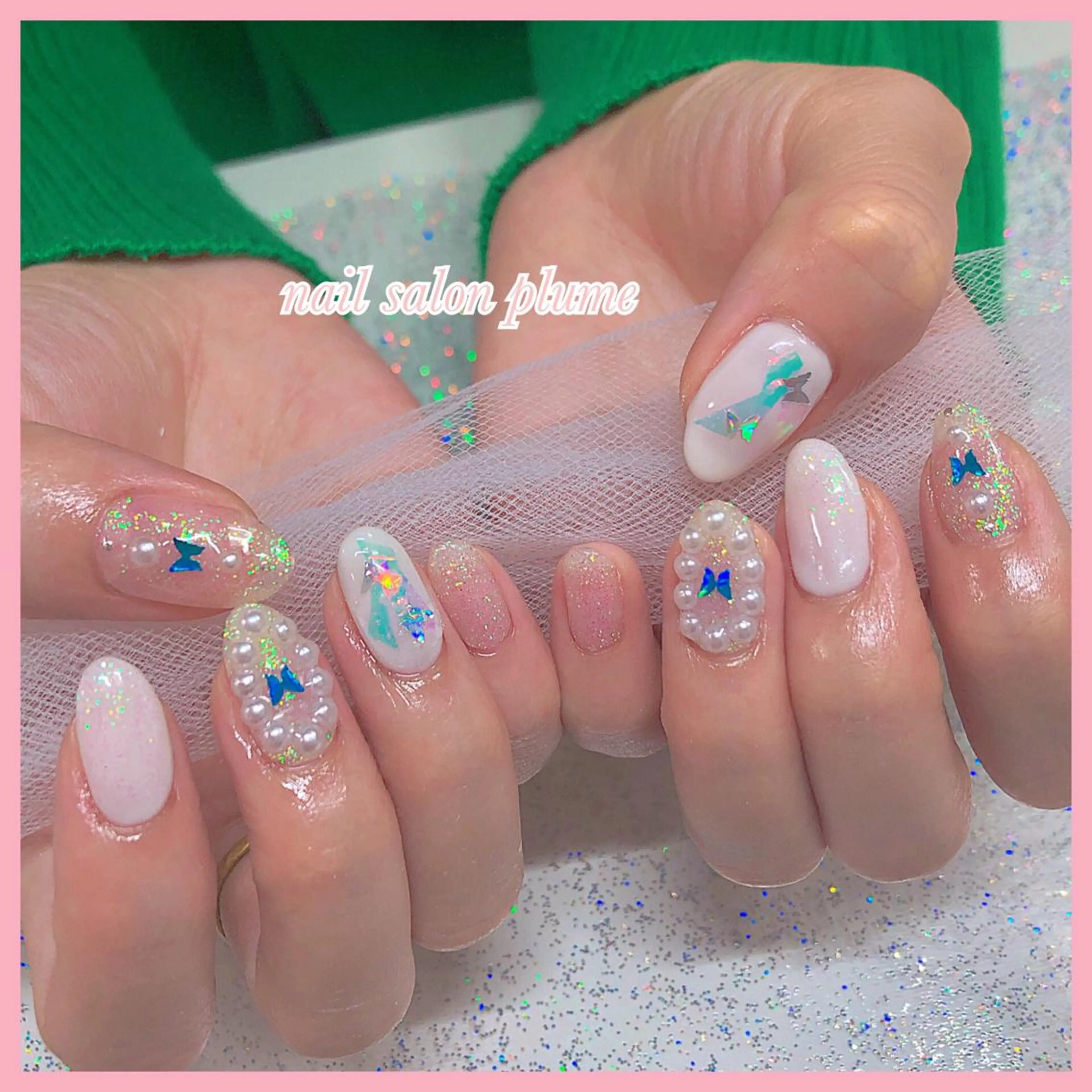 ネイル アートネイル オーロラネイル ハート キラキラネイル 韓国ネイル plume nail ☆韓国ネイルのネイルデザイン