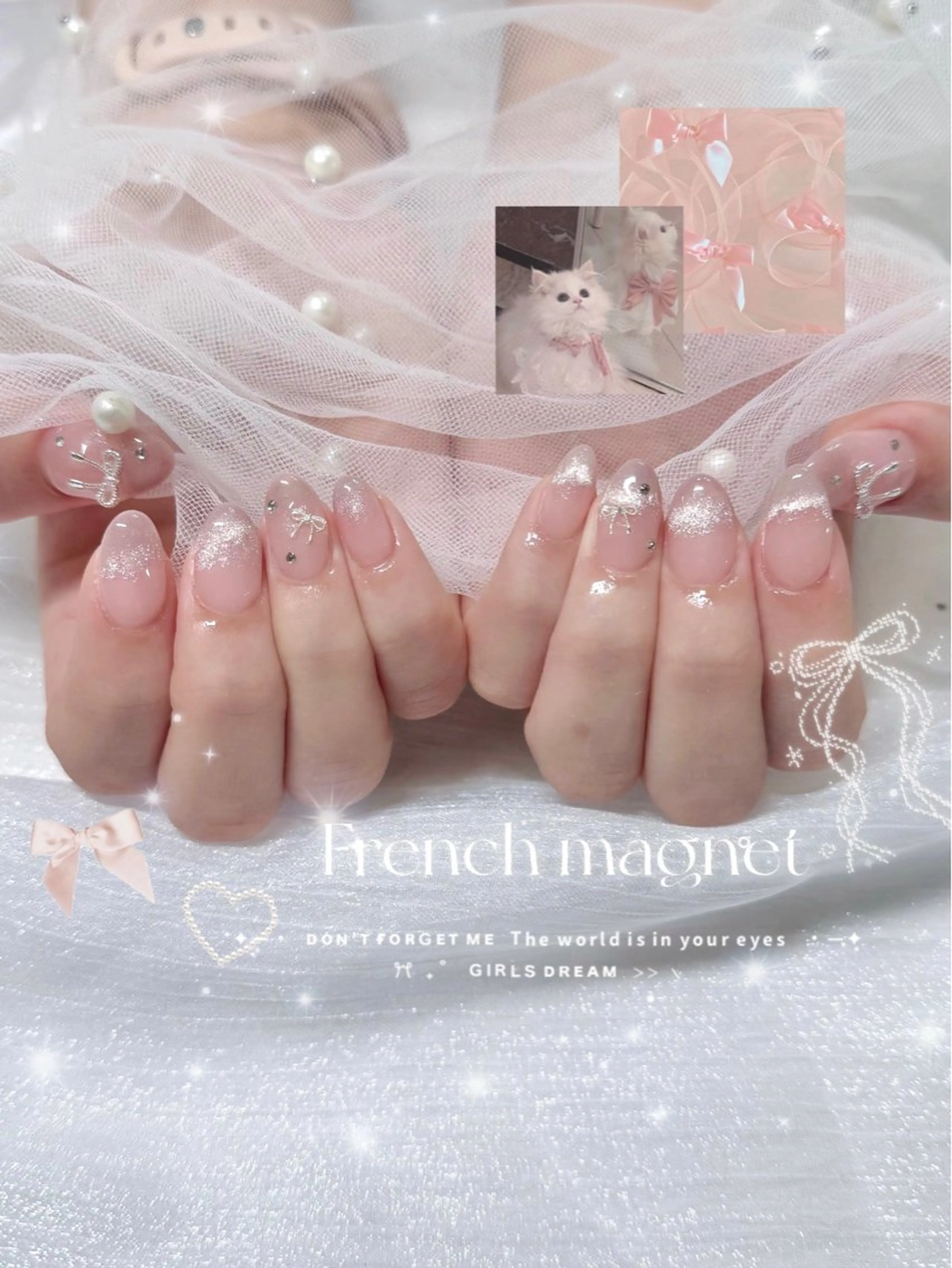 ネイル フレンチネイル マグネットネイル マグネットフレンチ ハンドネイル 🎀Mai 🎀のネイルデザイン