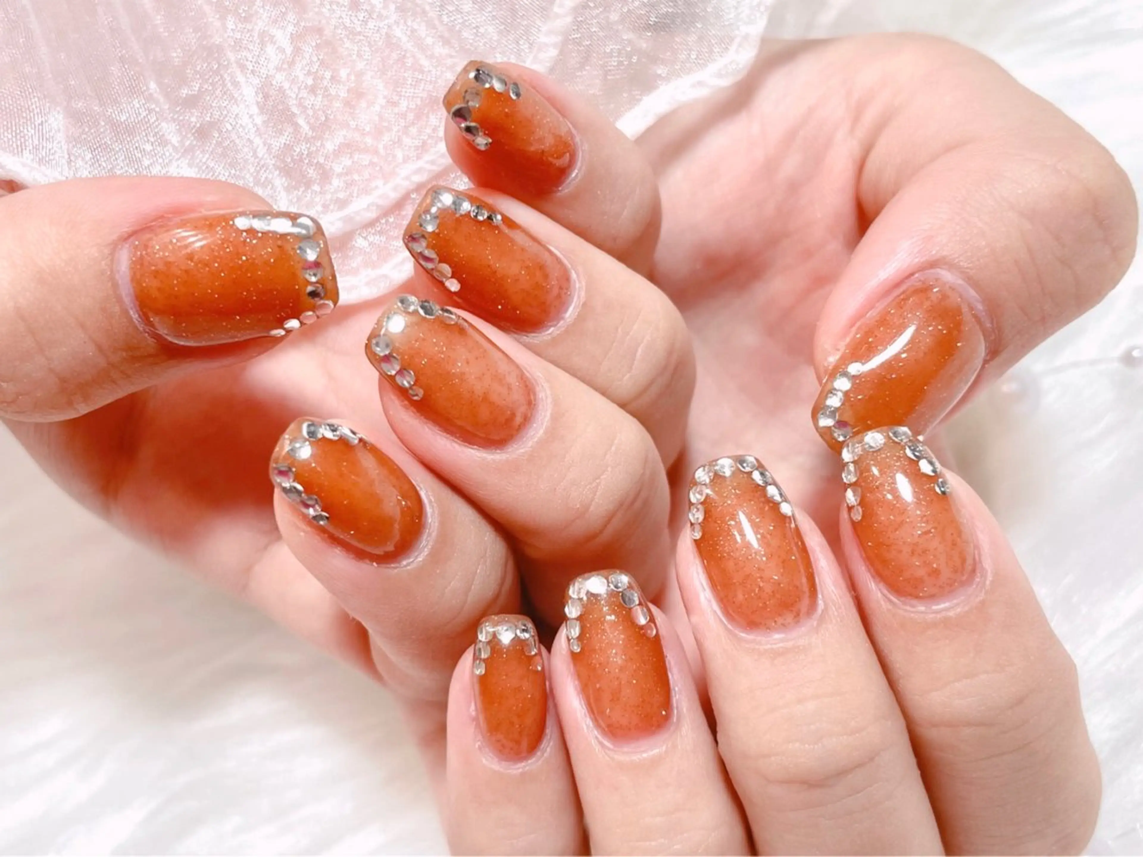 ネイル フレンチネイル ジェルネイル パラジェル ストーンネイル ハンドネイル ゆりか ジョアアンジェ福島のネイルデザイン