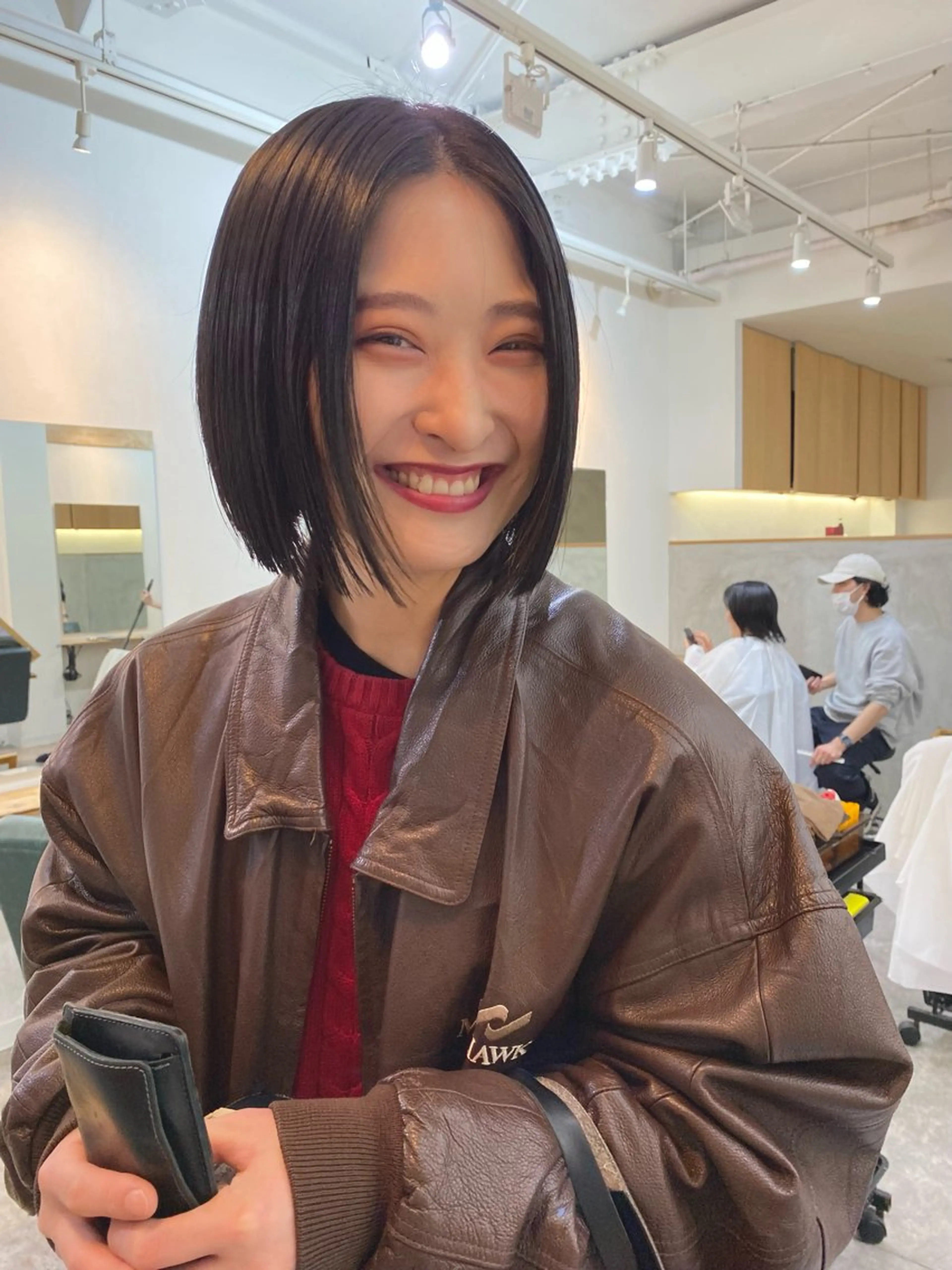 ショート カラー 黒髪 ボブ カット ヘアカラー トリートメント 森貴裕/ベージュ/ パーマ/オリーブのヘアスタイル
