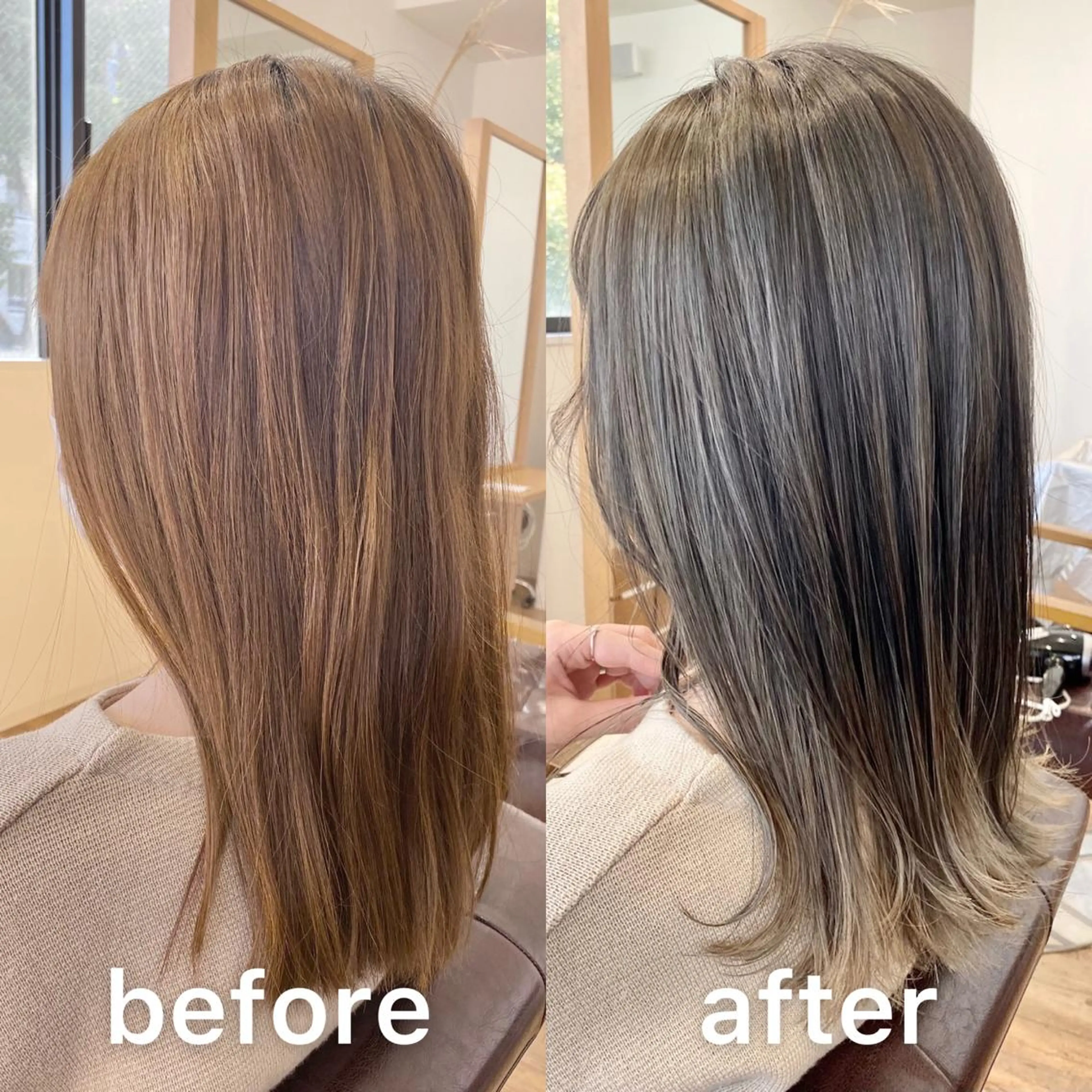 ミディアム カラー バレイヤージュ ブリーチ 透明感カラー グレージュ 外国人風カラー KIZU 髪質改善 オカルト怪談のヘアスタイル