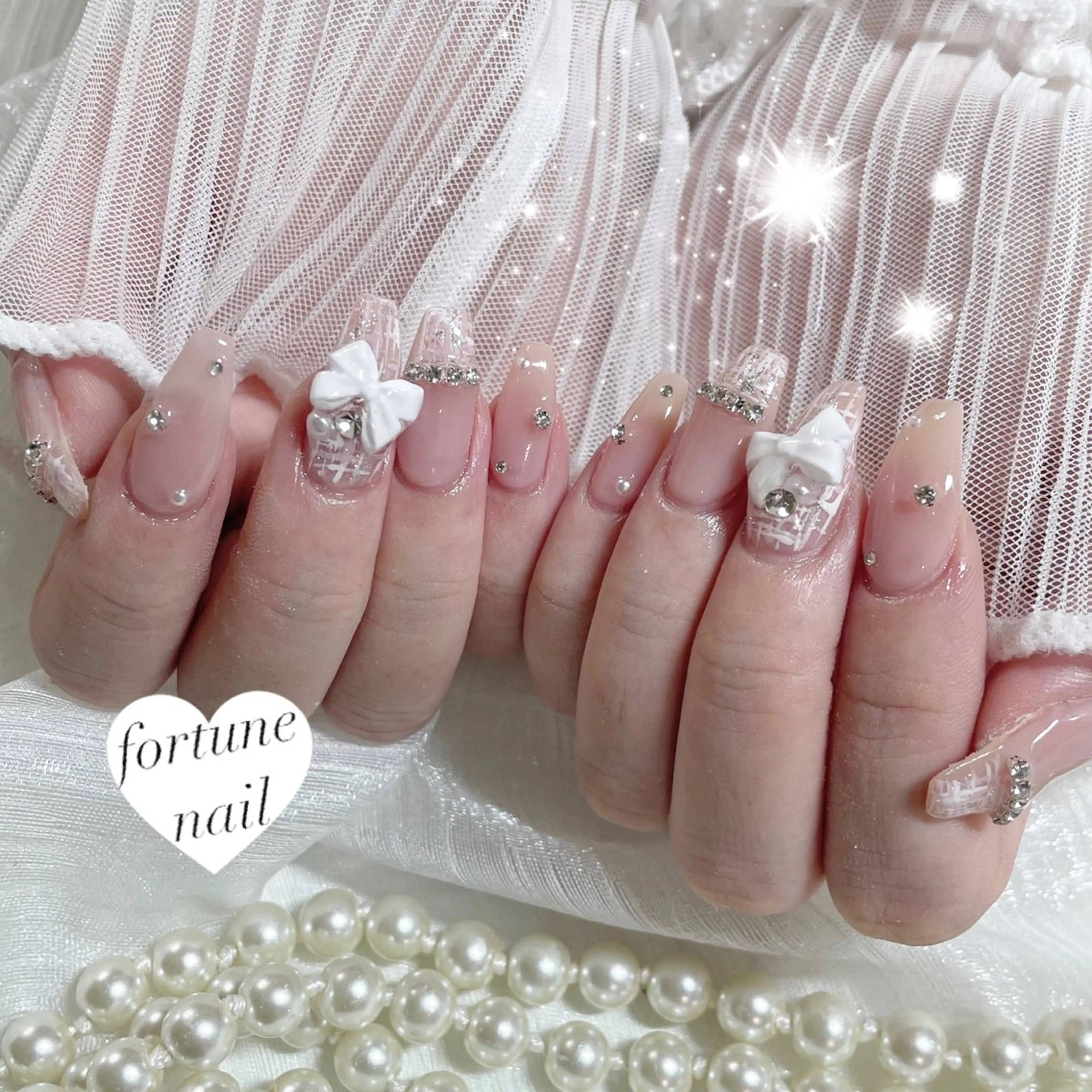 ネイル リボン ツイードネイル 💎saori 💎のネイルデザイン