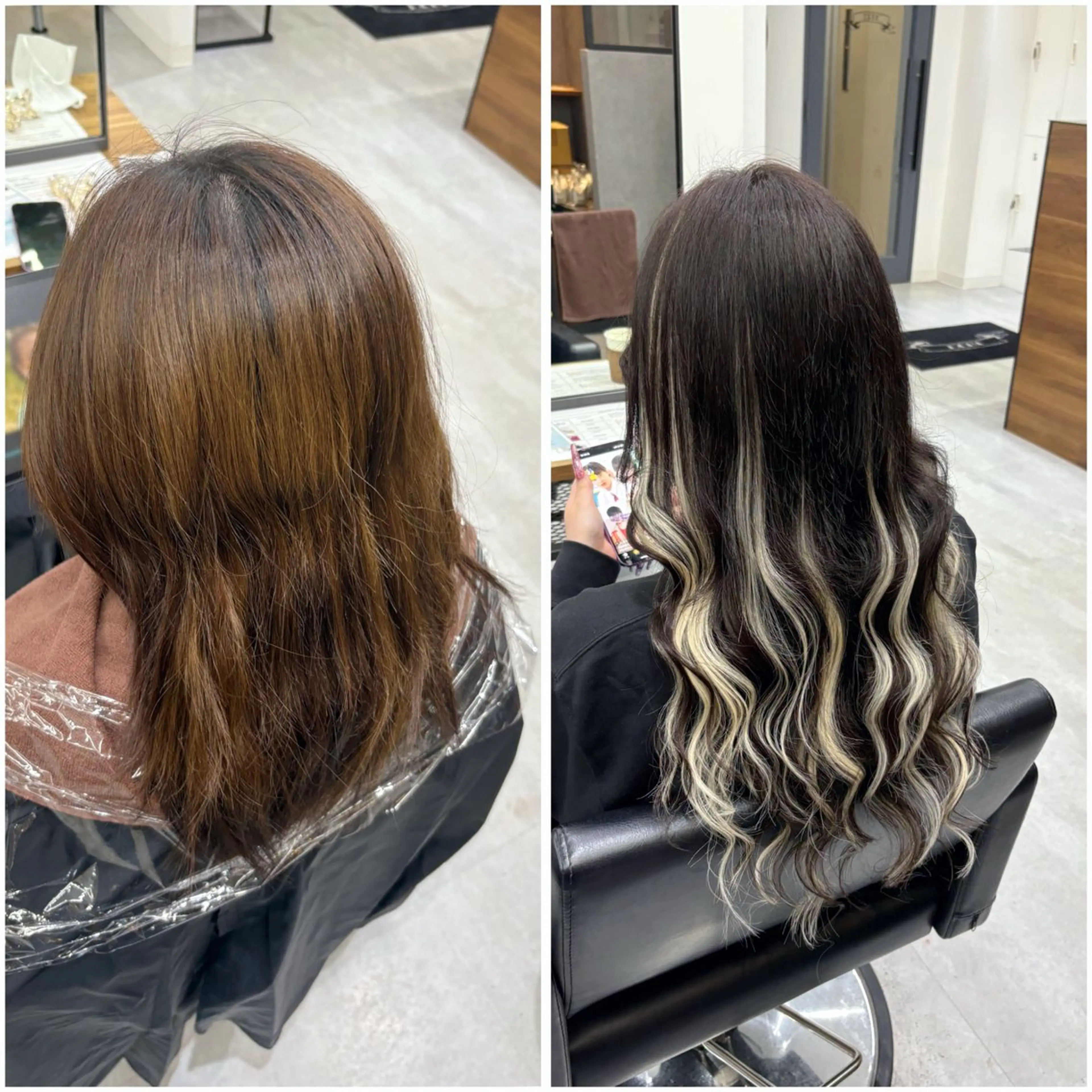 ロング カラー ダークグレー デザインカラー ハイライトカラー ハイトーンカラー インナーカラー ヘアカラー エクステ SHUNTA✨ NEXT/赤み消しのヘアスタイル
