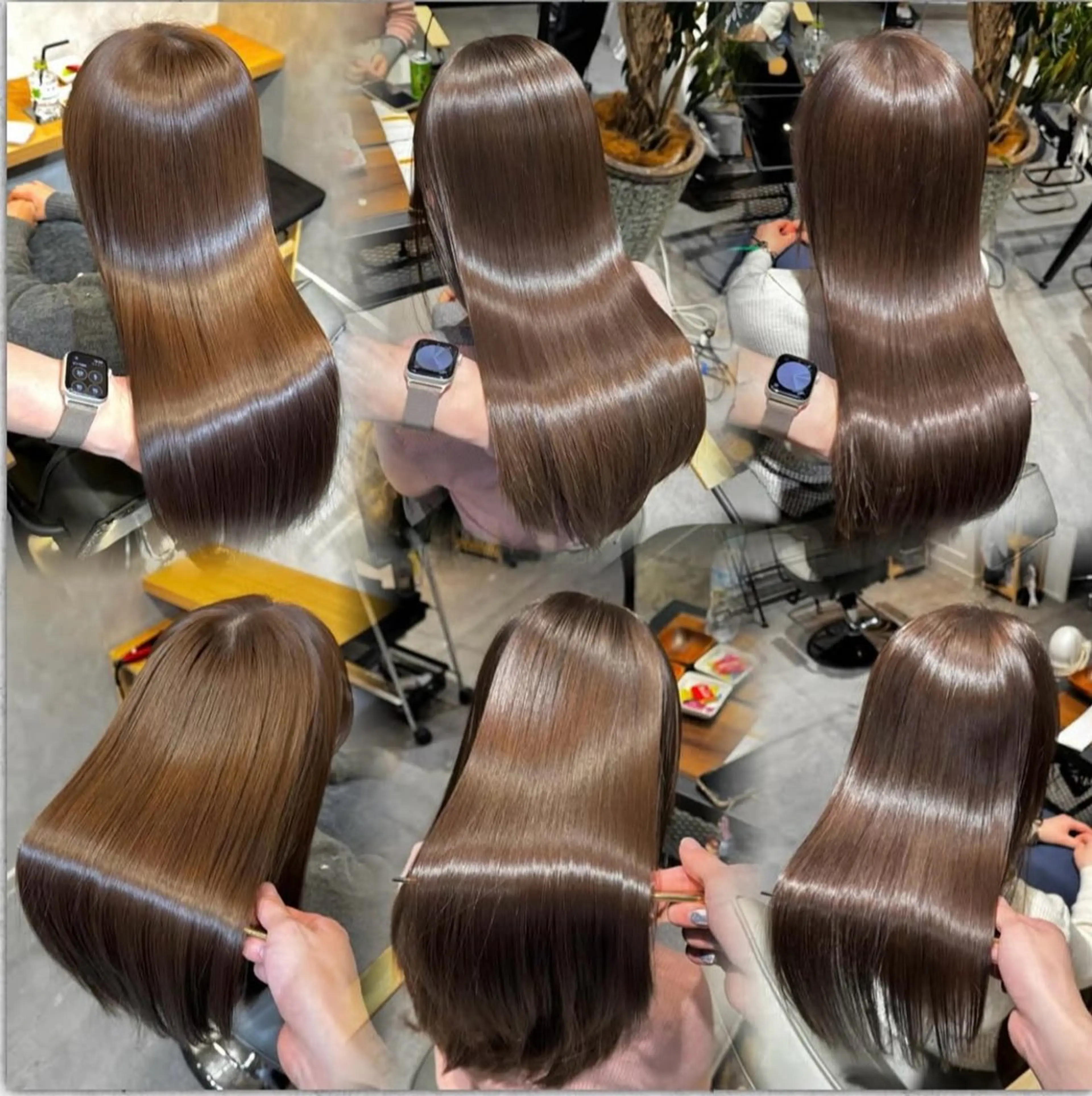 ロング カラー パーマ ベージュカラー 黒髪 ブルーカラー ブルーブラック ブラウンカラー ヘアカラー 縮毛矯正 トリートメント ⚡️ブリーチリタッチ グレー/ハイライトのヘアスタイル
